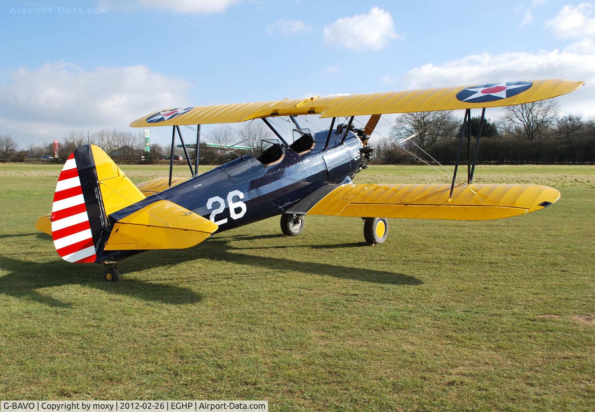 G-BAVO, 1945 Boeing PT-17 Kaydet (A75N1) C/N 3250-1405, Boeing A75N1 Stearman at Popham. Ex 4X-AIH