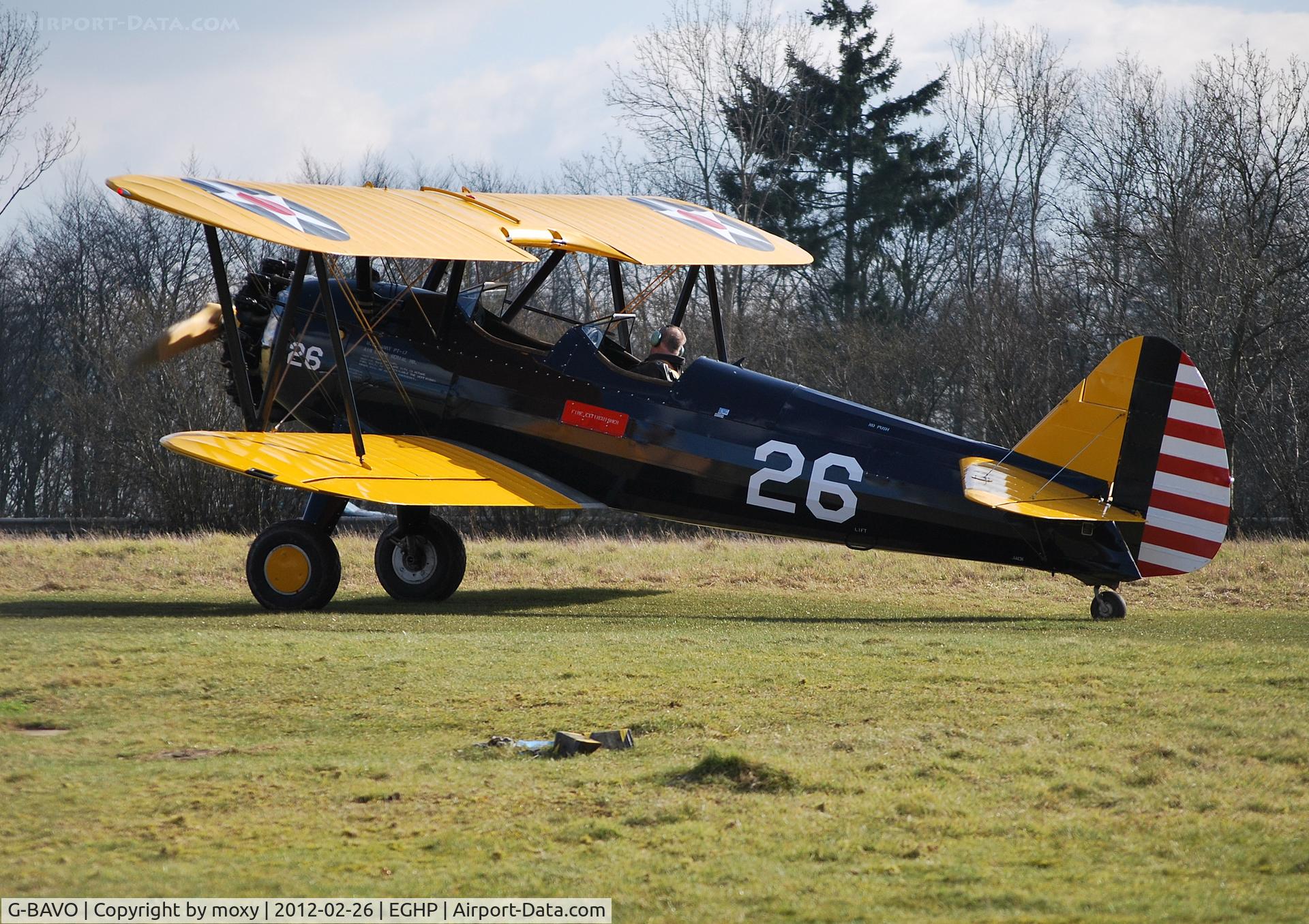 G-BAVO, 1945 Boeing PT-17 Kaydet (A75N1) C/N 3250-1405, Boeing A75N1 Stearman at Popham. Ex 4X-AIH