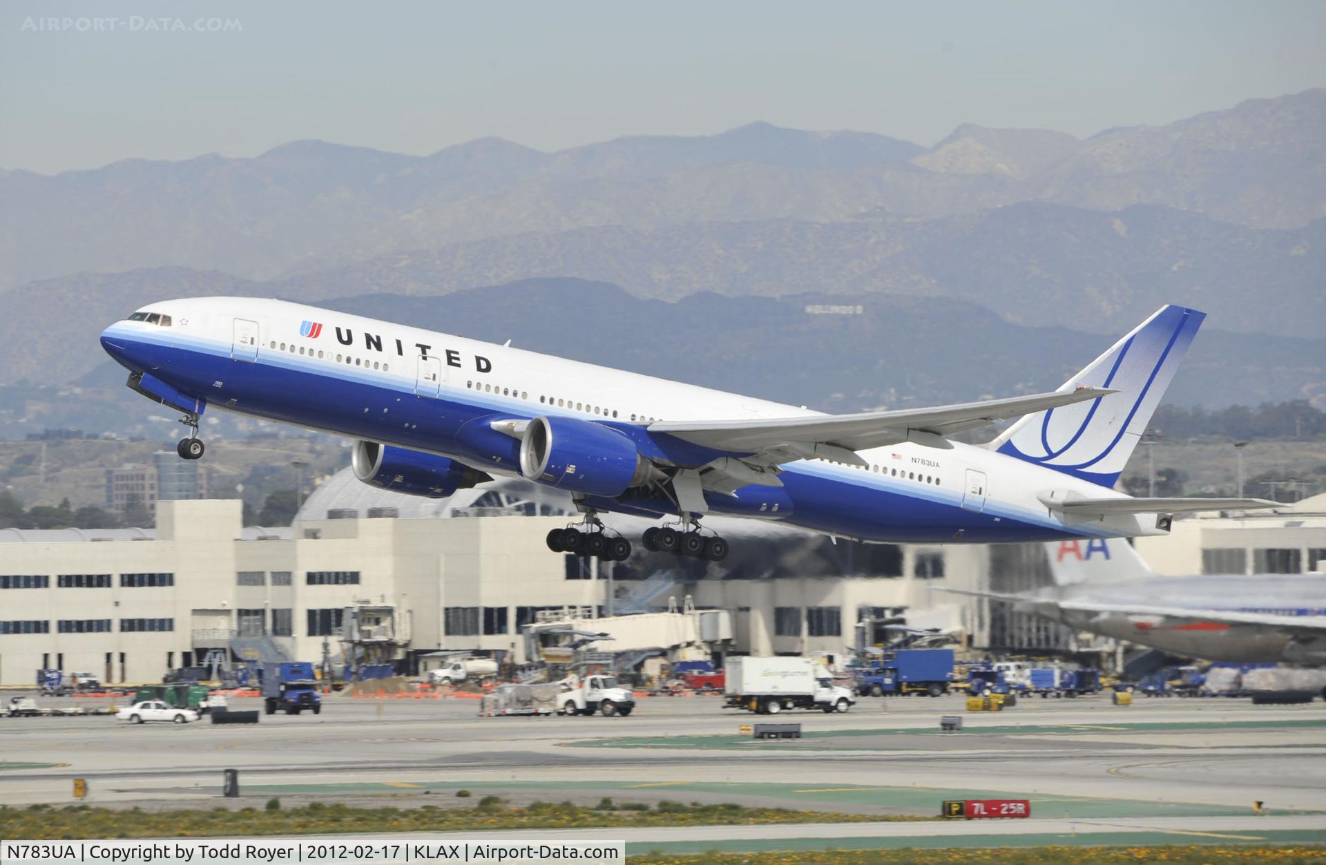 N783UA, 1997 Boeing 777-222/ER C/N 26950, Departing LAX on 25R