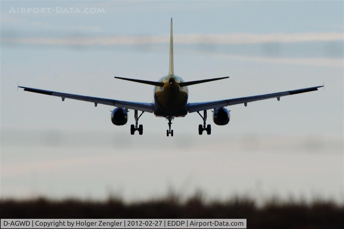 D-AGWD, 2007 Airbus A319-132 C/N 3011, View thru barbwire on a landing Germanwings aircraft...