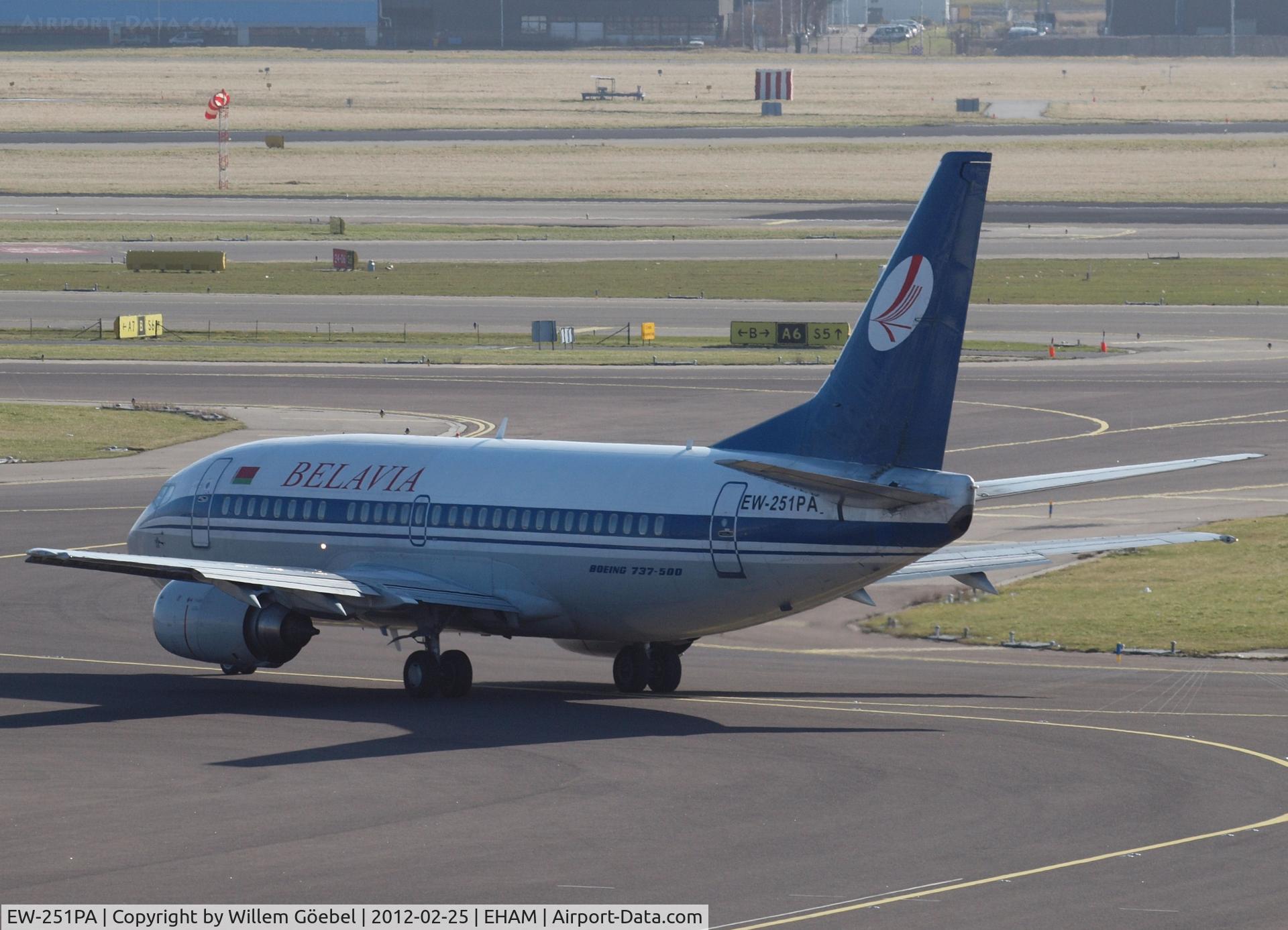EW-251PA, 1997 Boeing 737-5Q8 C/N 27634/2889, Taxi to the runway for take off from Schiphol Airpor