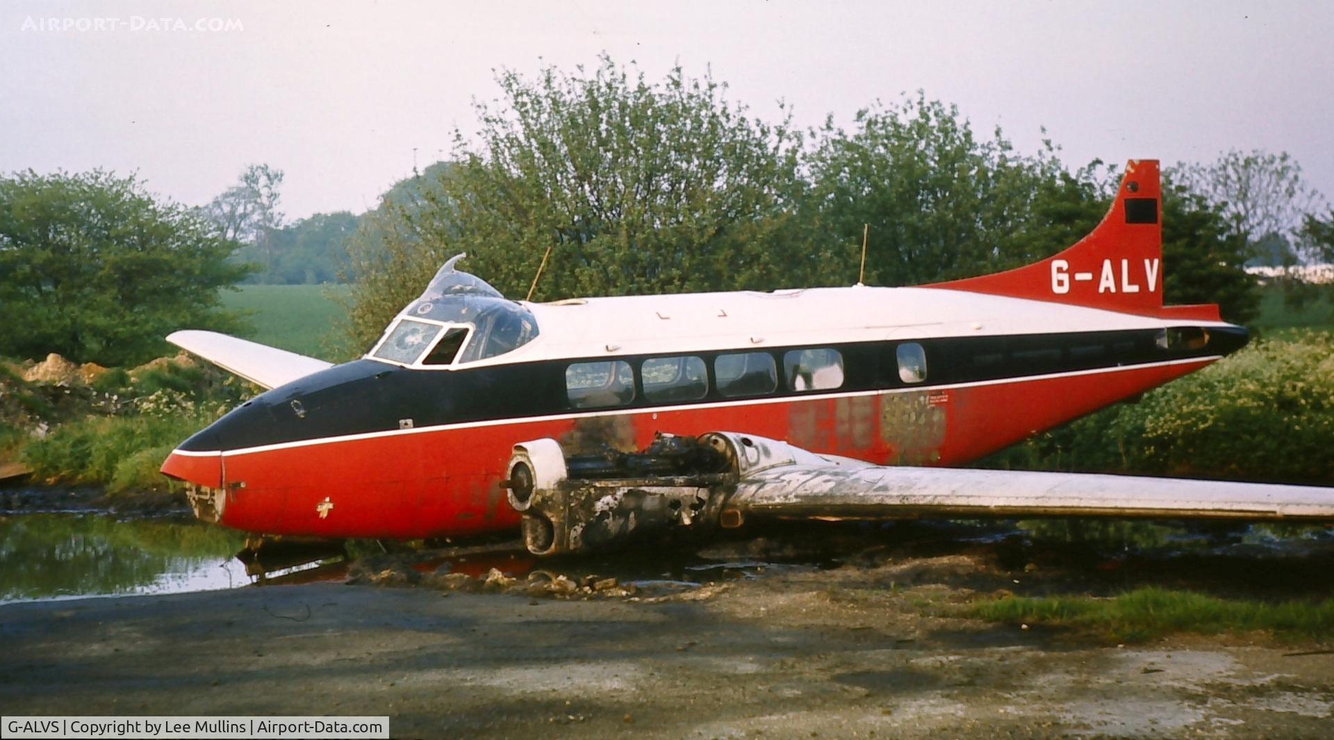 G-ALVS, 1949 De Havilland DH-104 Dove 6 C/N 04199, On the fire dump at Stansted 1973. Ex-CAFU.
