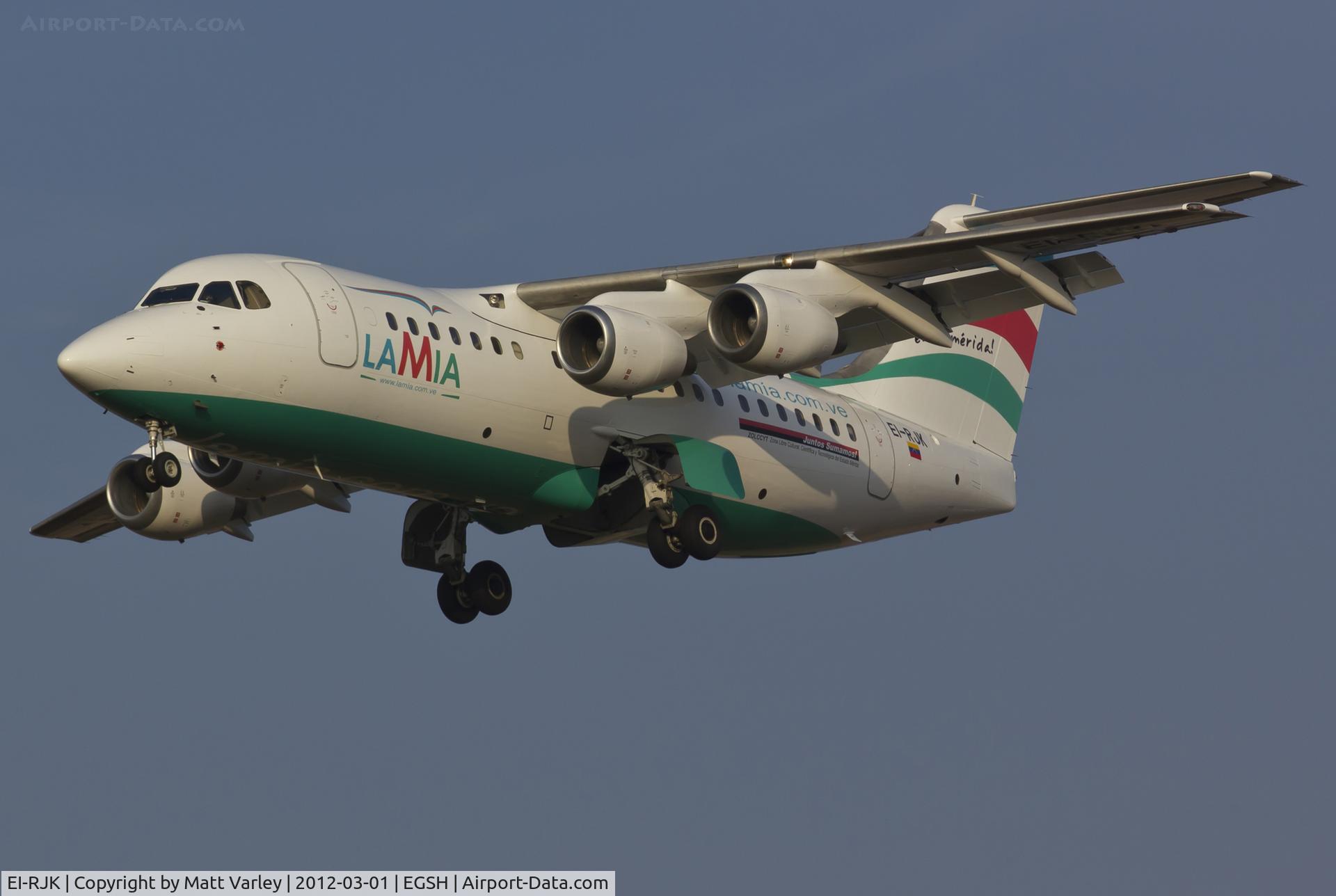 EI-RJK, 1999 British Aerospace Avro 146-RJ85A C/N E2348, Arriving at EGSH after an air test.