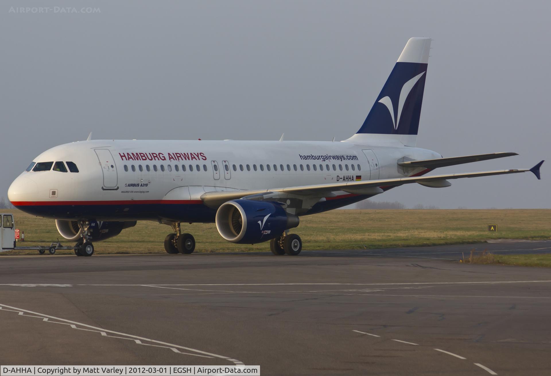 D-AHHA, 2008 Airbus A319-112 C/N 3533, Being towed to stand 8 after spray.