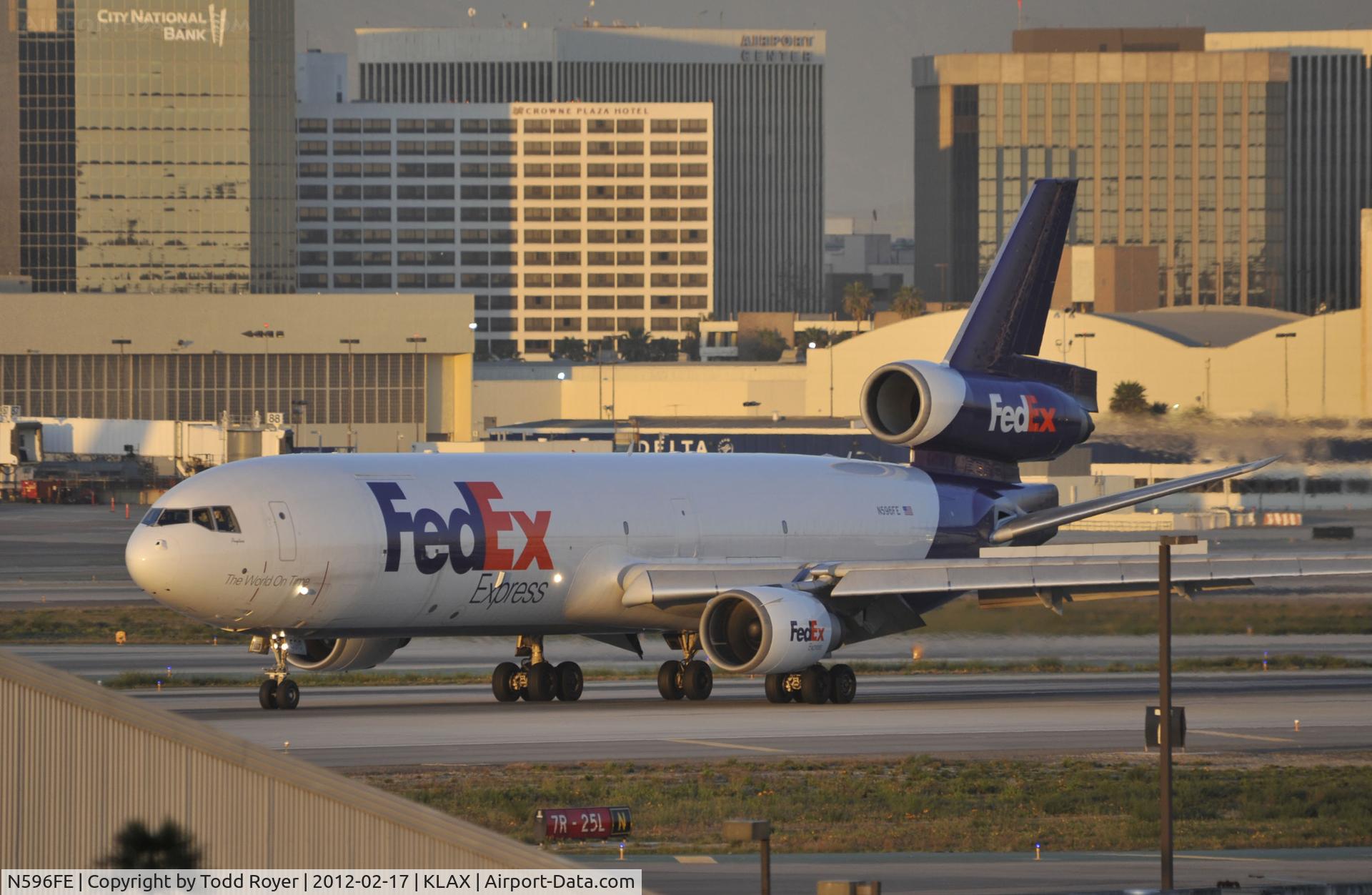 N596FE, 1993 McDonnell Douglas MD-11F C/N 48554, Arriving at LAX on 25L