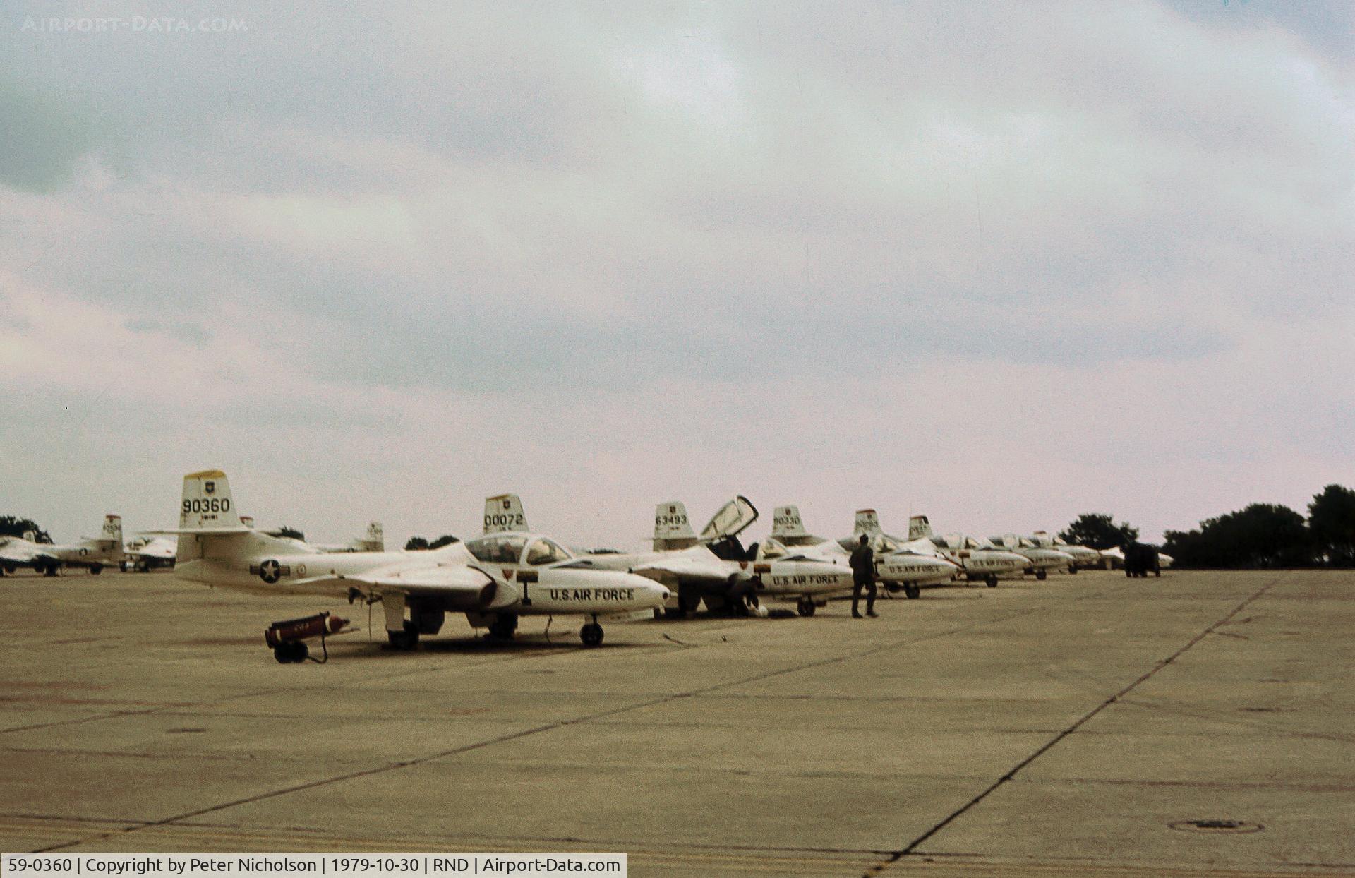 59-0360, 1959 Cessna T-37B Tweety Bird C/N 40522, Cessna T-37B of the 12th Flying Training Wing on the flight-line at Randolph AFB in November 1979.
