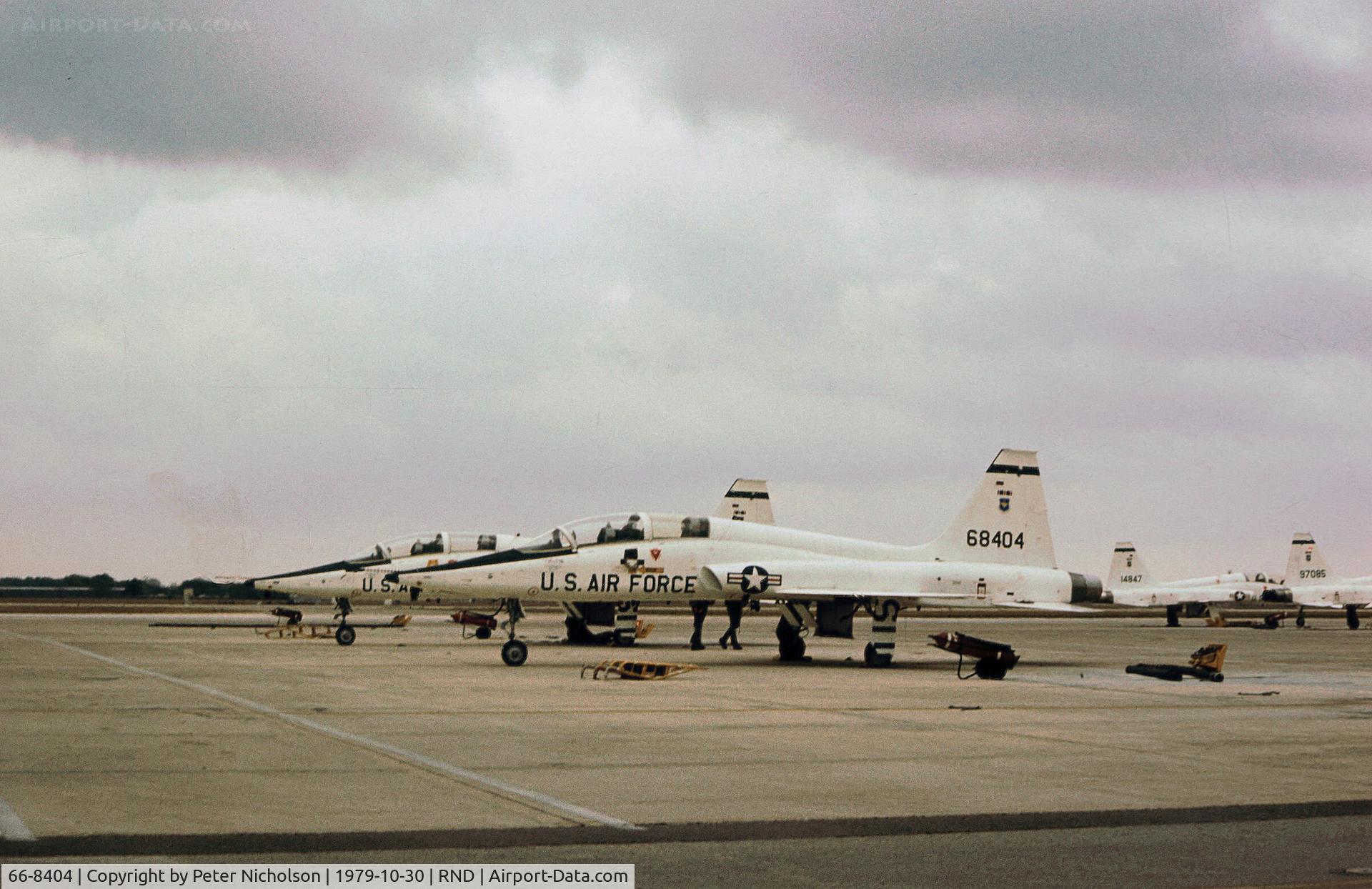 66-8404, 1966 Northrop T-38A Talon C/N N.5989, T-38A Talon of the 12th Flying Training Wing on the flight-line at Randolph AFB in November 1979.