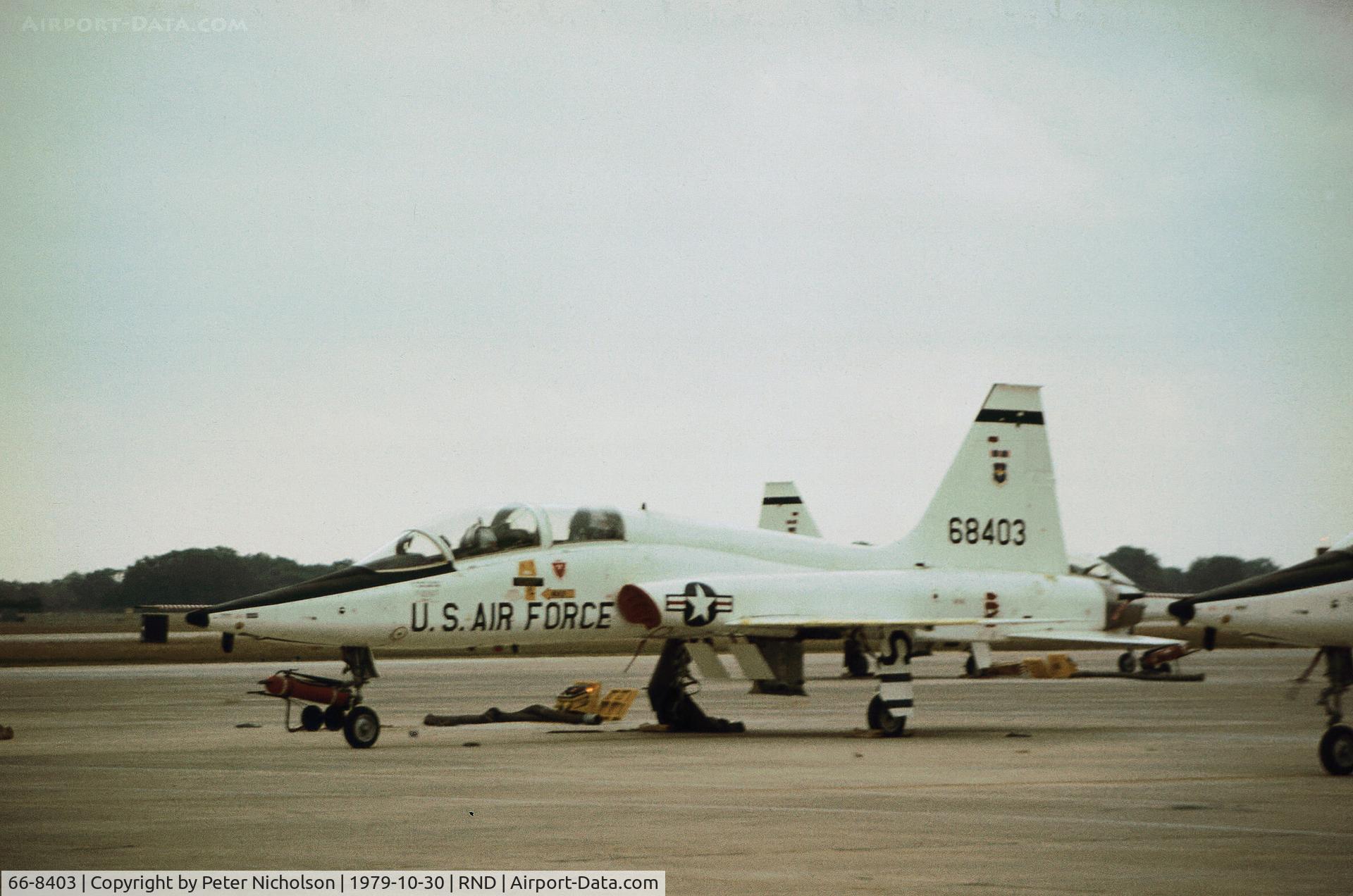 66-8403, 1966 Northrop T-38A Talon C/N N.5988, T-38A Talon of the 12th Flying Training Wing on the flight-line at Randolph AFB in November 1979.