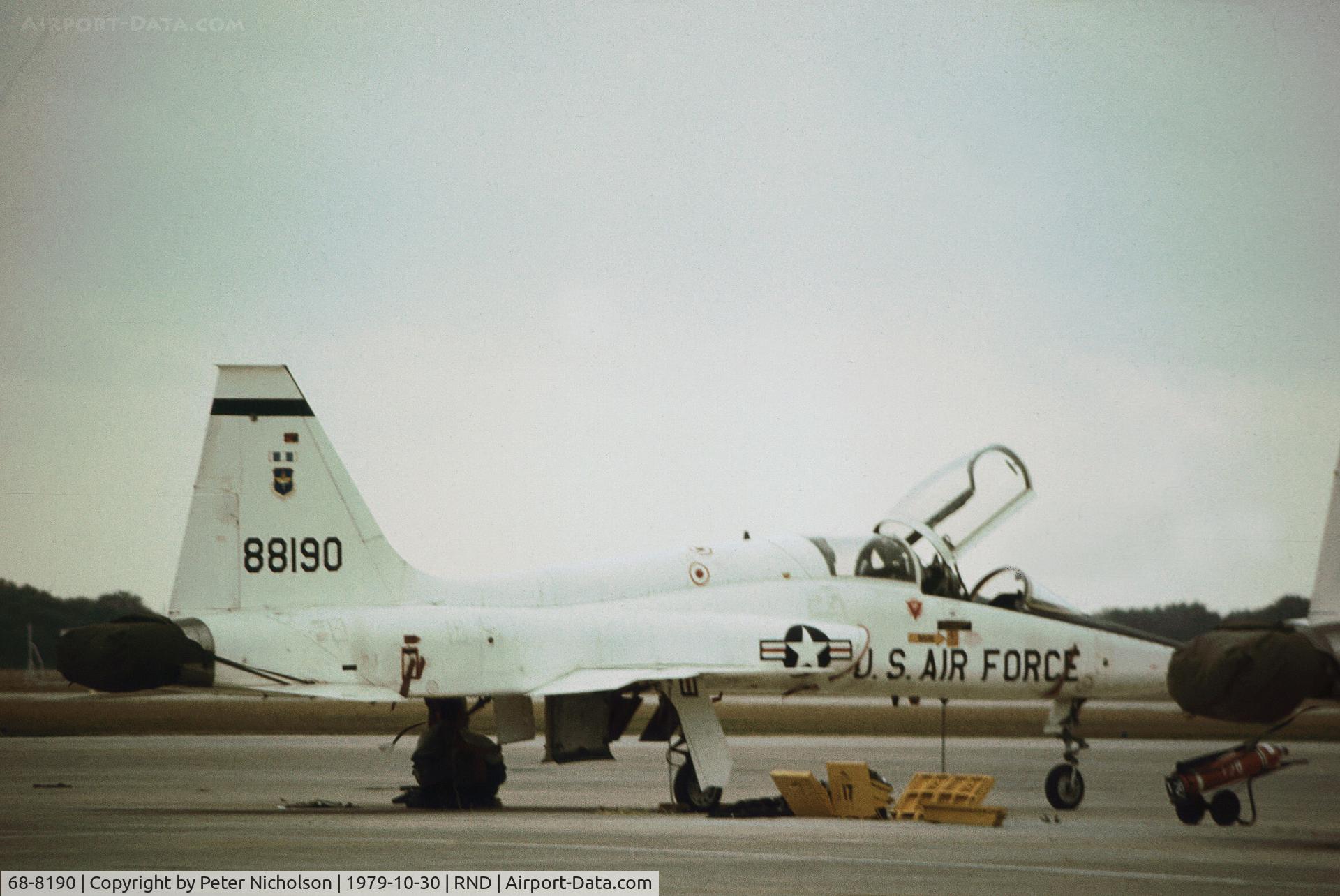 68-8190, 1968 Northrop T-38A-75-NO Talon C/N T.6195, T-38A Talon of the 12th Flying Training Wing on the flight-line at Randolph AFB in November 1979.