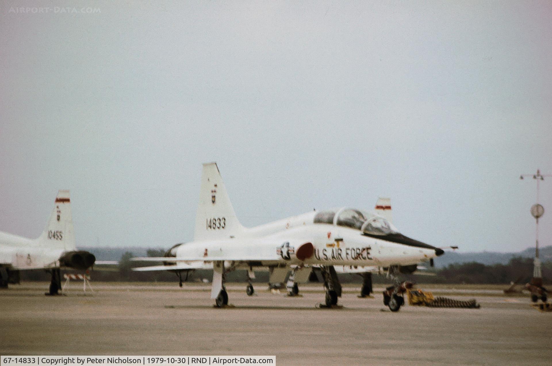 67-14833, 1967 Northrop T-38A Talon C/N T.6029, T-38A Talon of the 12th Flying Training Wing on the flight-line at Randolph AFB in November 1979.