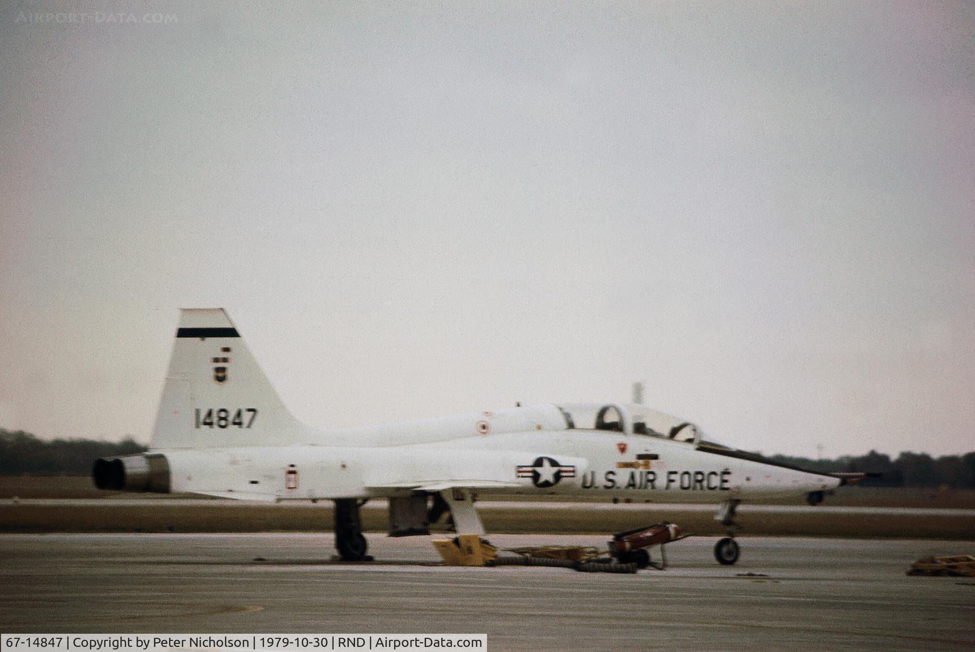 67-14847, 1967 Northrop T-38A Talon C/N T.6043, T-38A Talon of the 12th Flying Training Wing on the flight-line at Randolph AFB in November 1979.