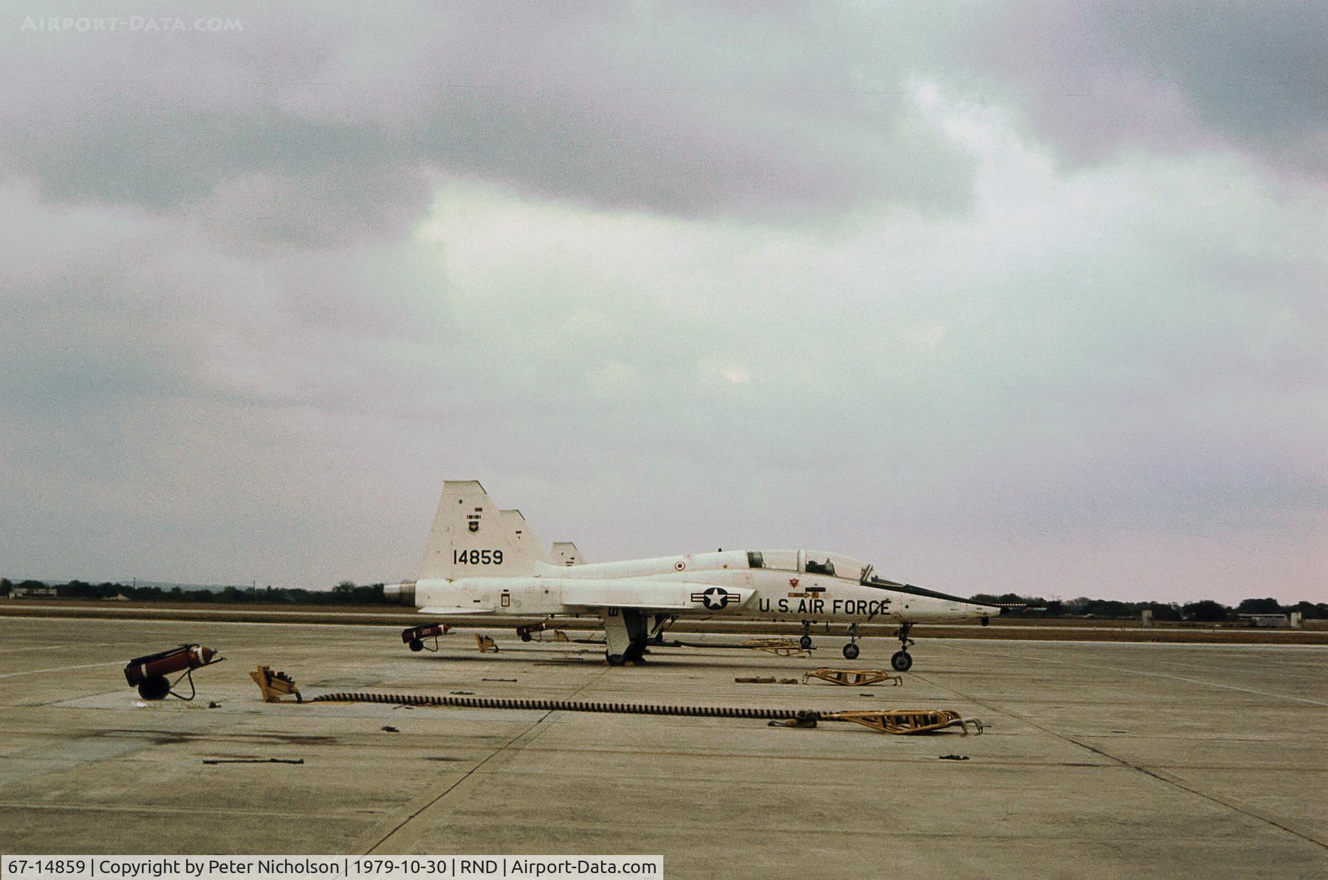 67-14859, 1967 Northrop T-38A Talon C/N T.6055, T-38A Talon of the 12th Flying Training Wing on the flight-line at Randolph AFB in November 1979.