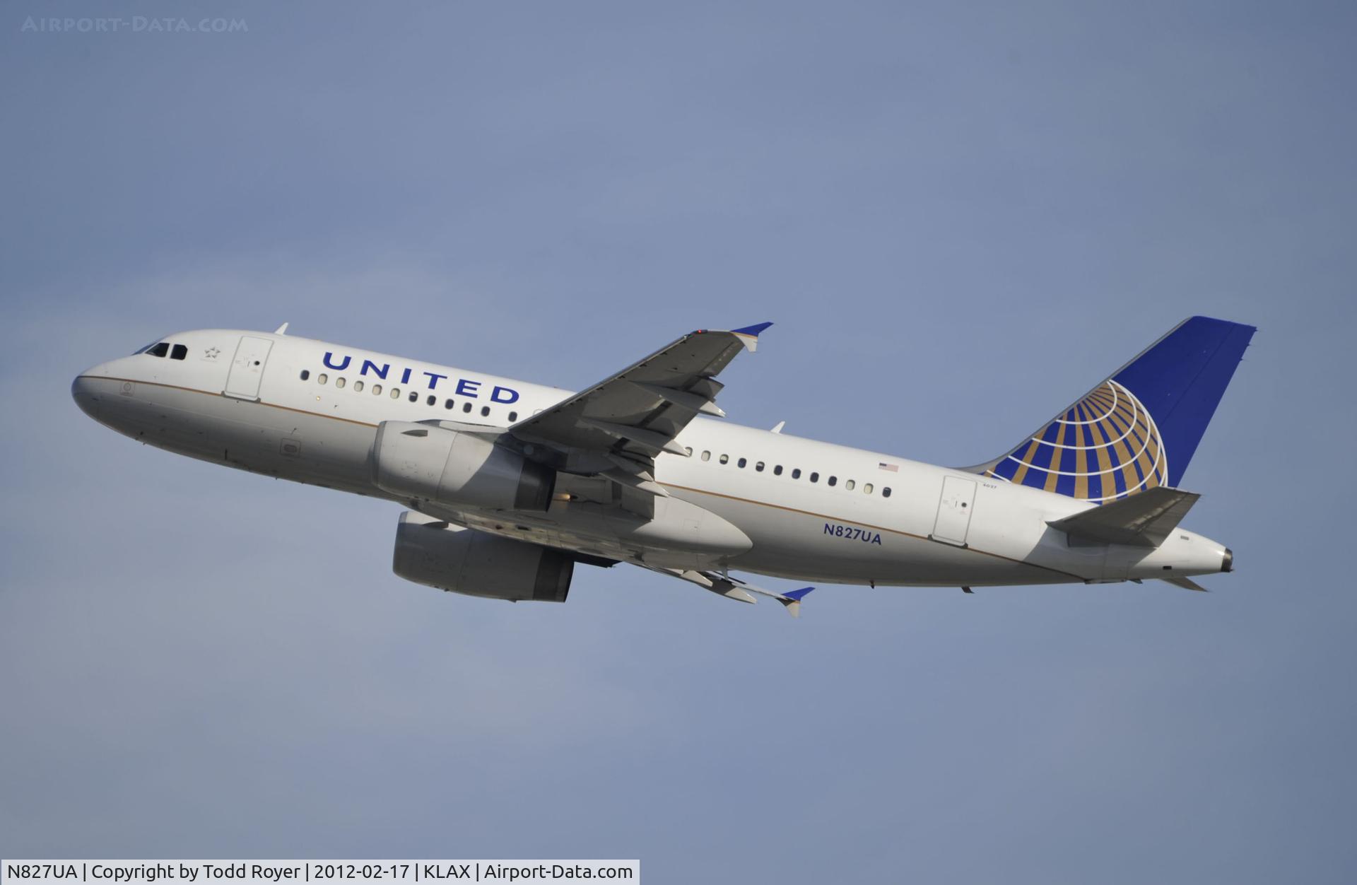 N827UA, 1999 Airbus A319-131 C/N 1022, Departing LAX on 25R