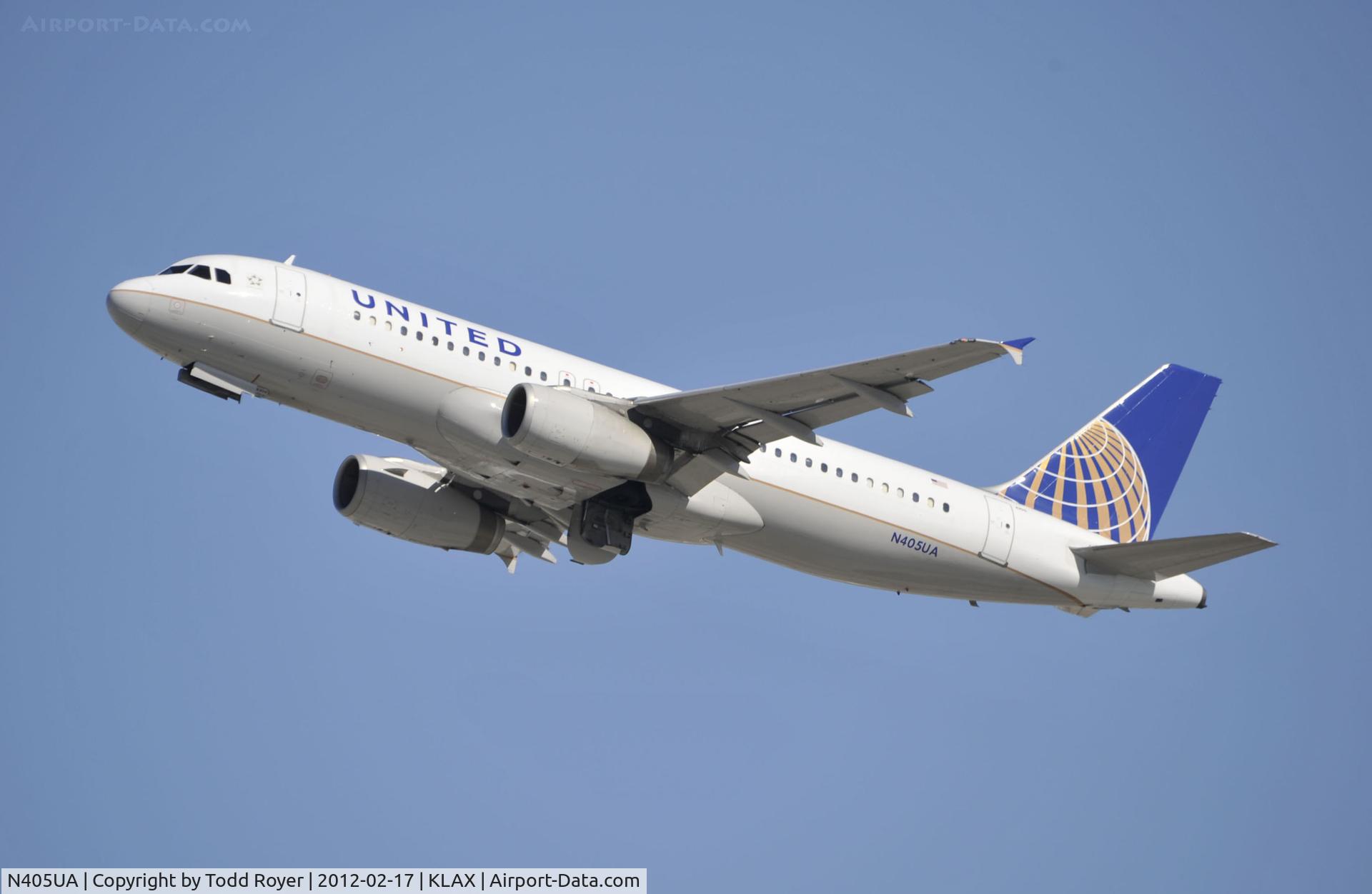N405UA, 1993 Airbus A320-232 C/N 452, Departing LAX on 25R