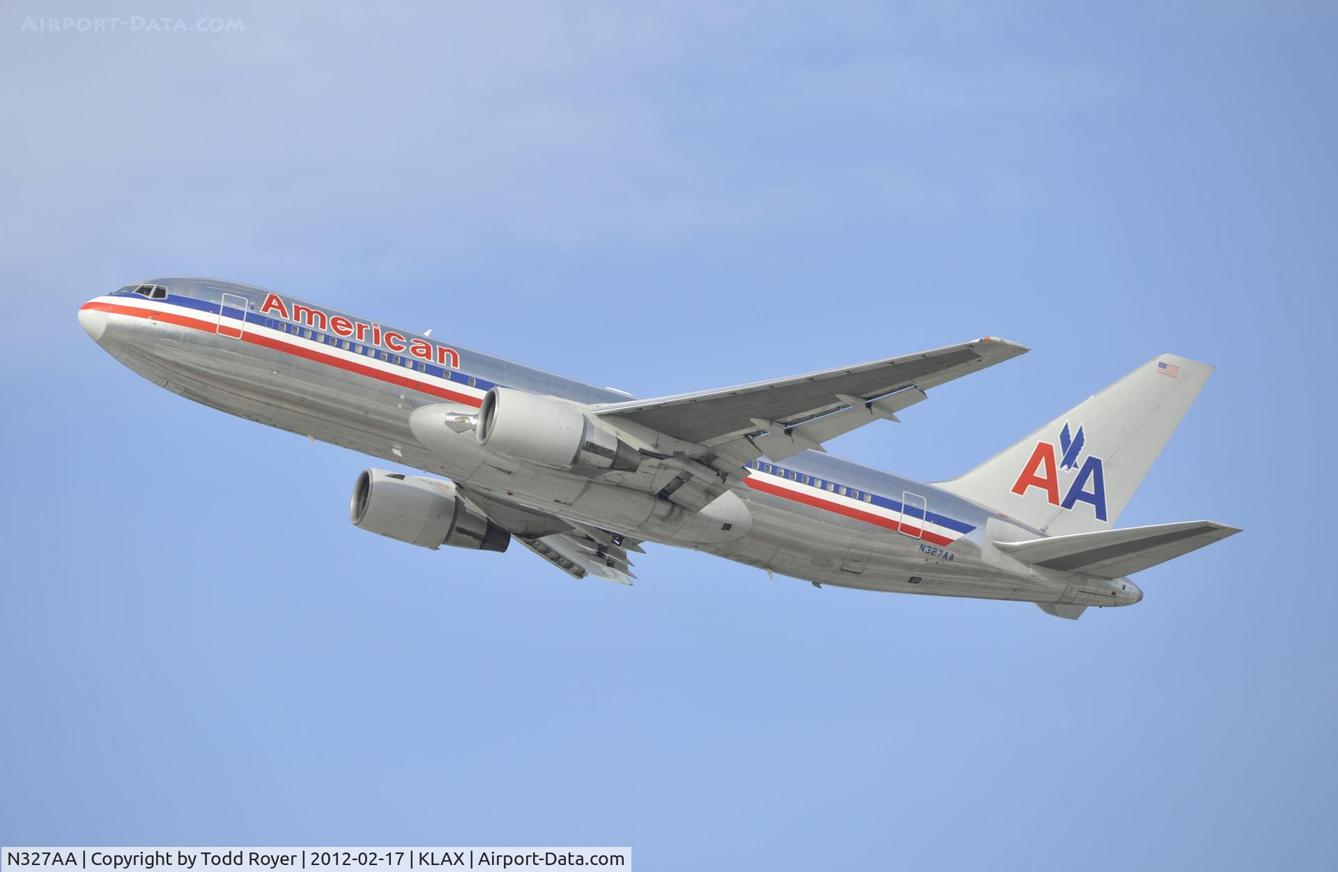 N327AA, 1986 Boeing 767-223 C/N 22327, departing LAX on 25R