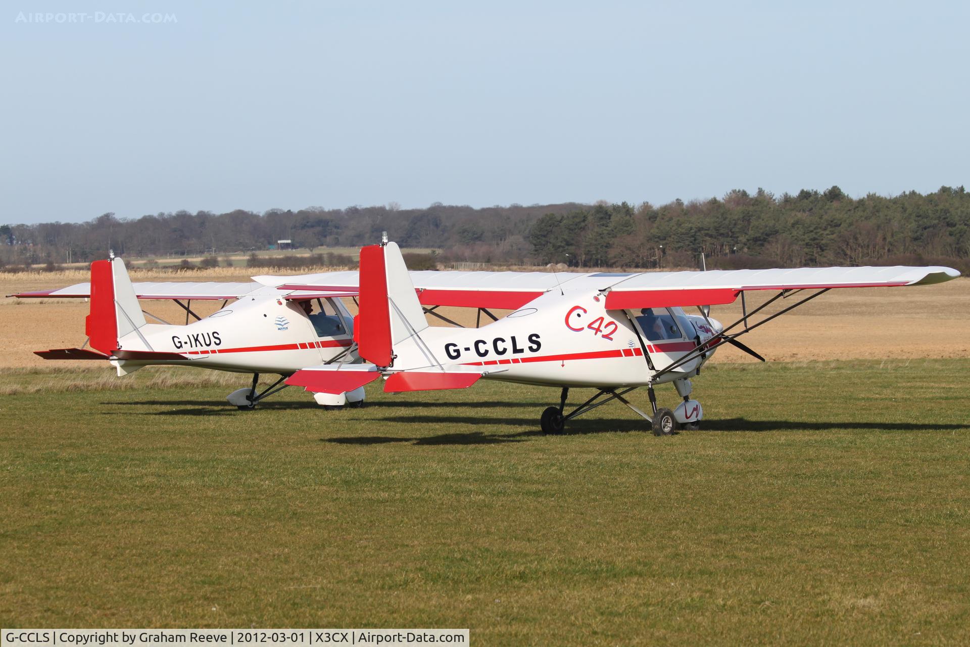 G-CCLS, 2004 Comco Ikarus C42 FB UK C/N PFA 322-14050, Parked with Ikarus G-IKUS adjacent.