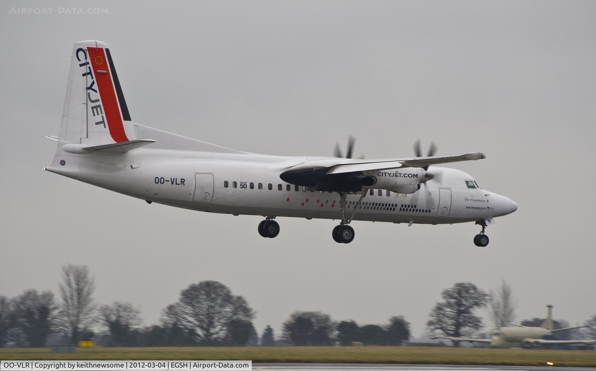 OO-VLR, 1988 Fokker 50 C/N 20121, Landing at Norwich for maintenance with KLM Eng.