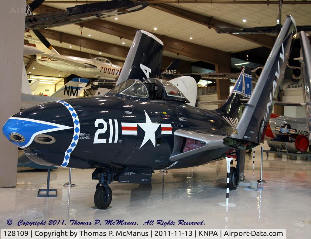 128109, 1952 Grumman F9F-6 Cougar C/N Not found 128109, A/C has been restored displaying the markings of VF-142, currently on display at the National Museum of Naval Aviation, NAS Pensacola (KNPA), FL.