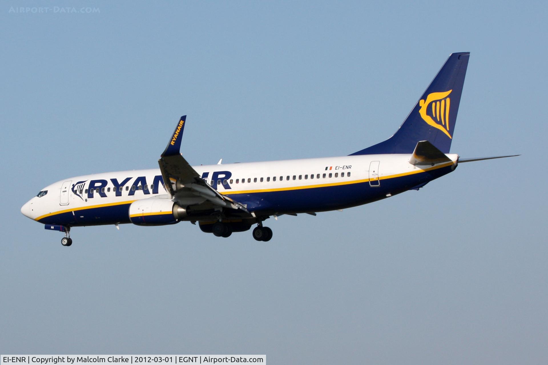 EI-ENR, 2010 Boeing 737-8AS C/N 35041, Boeing 737-8AS(WL) on approach to Runway 25 at Newcastle Airport, March 2012.