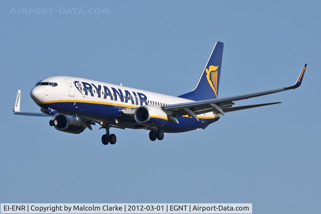 EI-ENR, 2010 Boeing 737-8AS C/N 35041, Boeing 737-8AS(WL) on approach to Runway 25 at Newcastle Airport, March 2012.