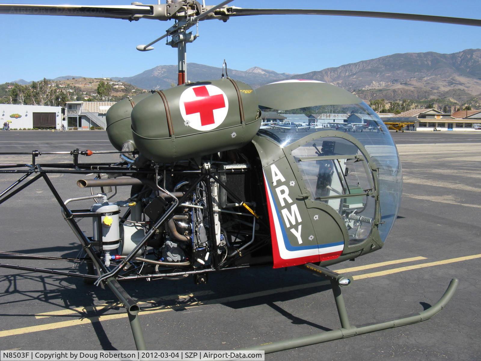 N8503F, 1965 Bell 47G-4 C/N 3350, 1965 Bell 47G-4, Lycoming VO-540 305 Hp, fake bullet holes
