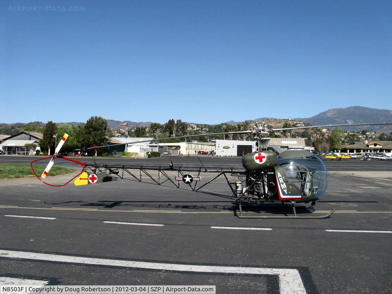 N8503F, 1965 Bell 47G-4 C/N 3350, 1965 Bell 47G-4, Lycoming VO-540 305 Hp, leaving room for arrival of N8828F Hughes 269A at SZP's helipad