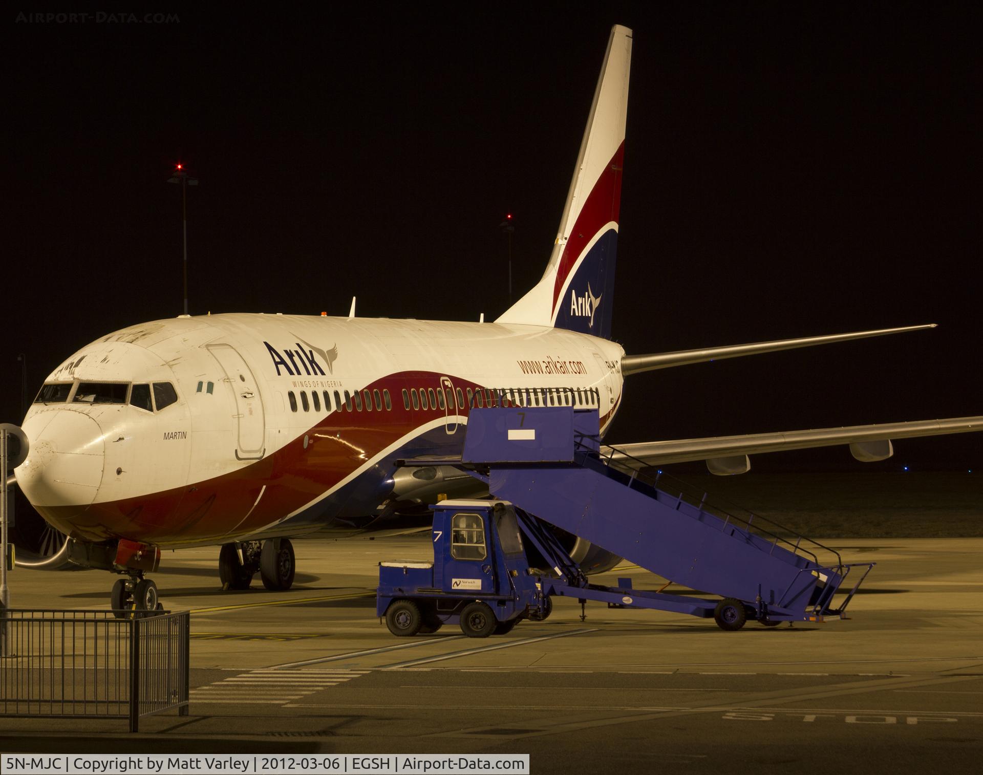 5N-MJC, 2007 Boeing 737-7BD C/N 33932, Sat on stand 6 after arriving for engineering.