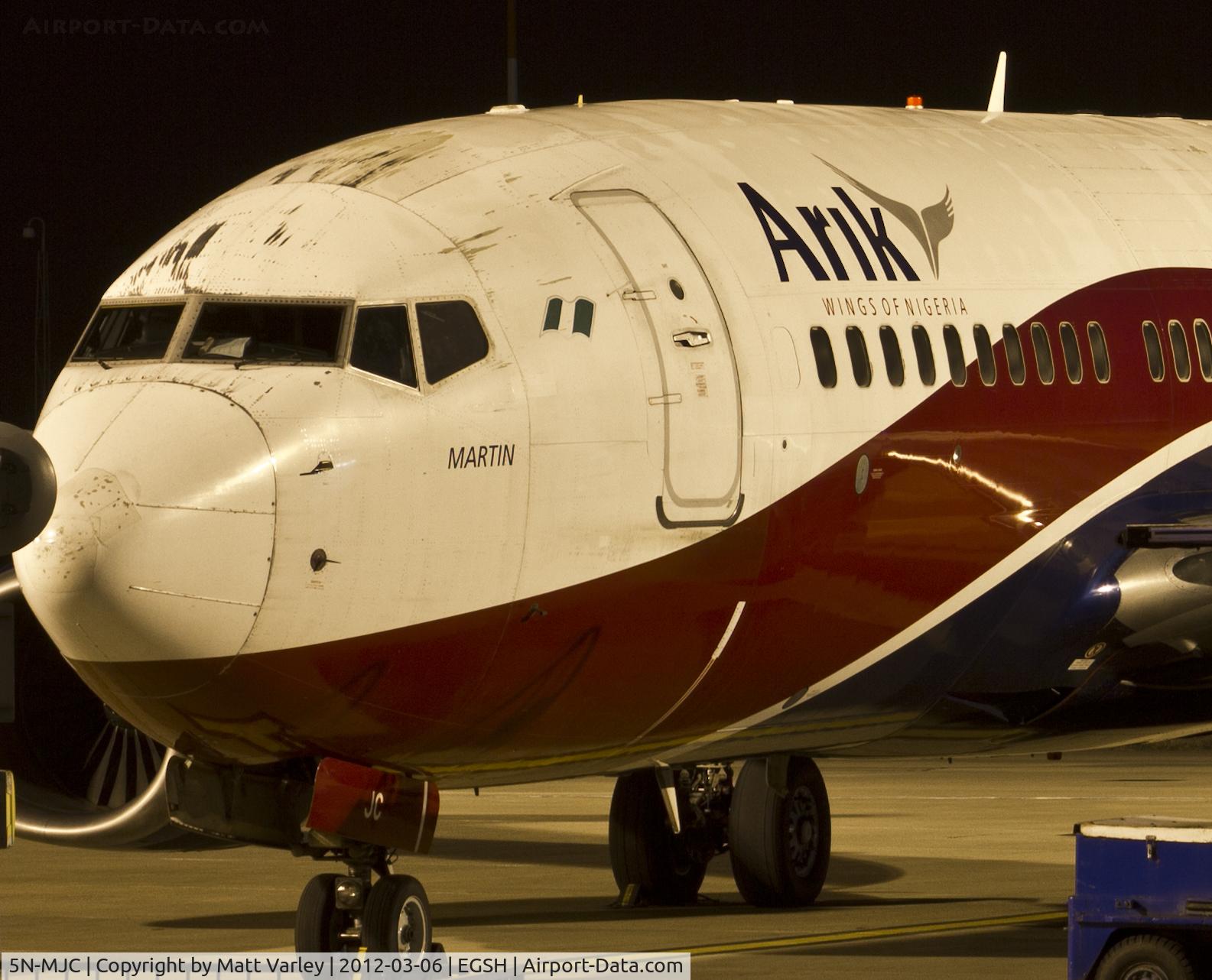 5N-MJC, 2007 Boeing 737-7BD C/N 33932, Sat on stand 6 after arriving for engineering.
