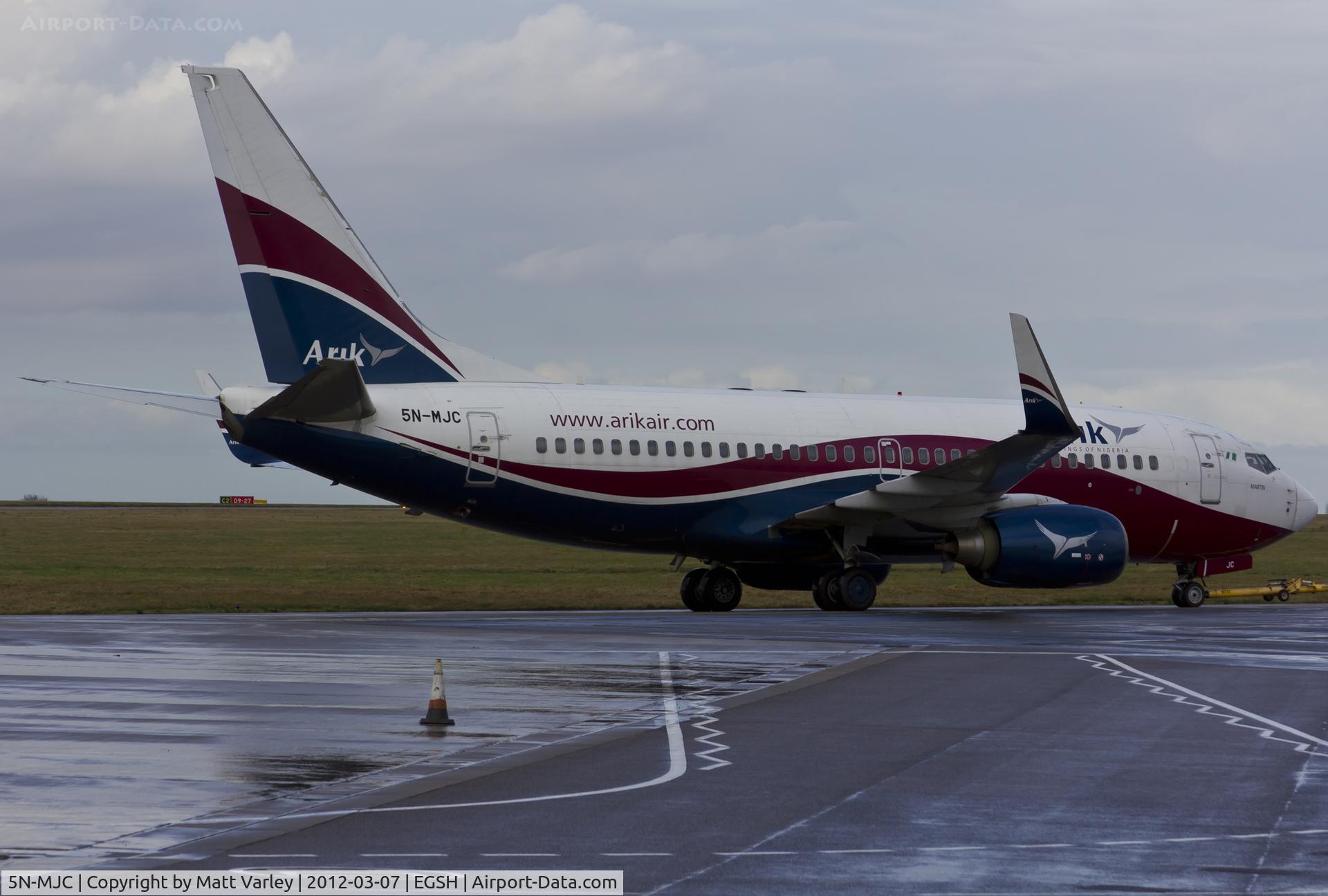 5N-MJC, 2007 Boeing 737-7BD C/N 33932, Being towed to KlM Engineering.