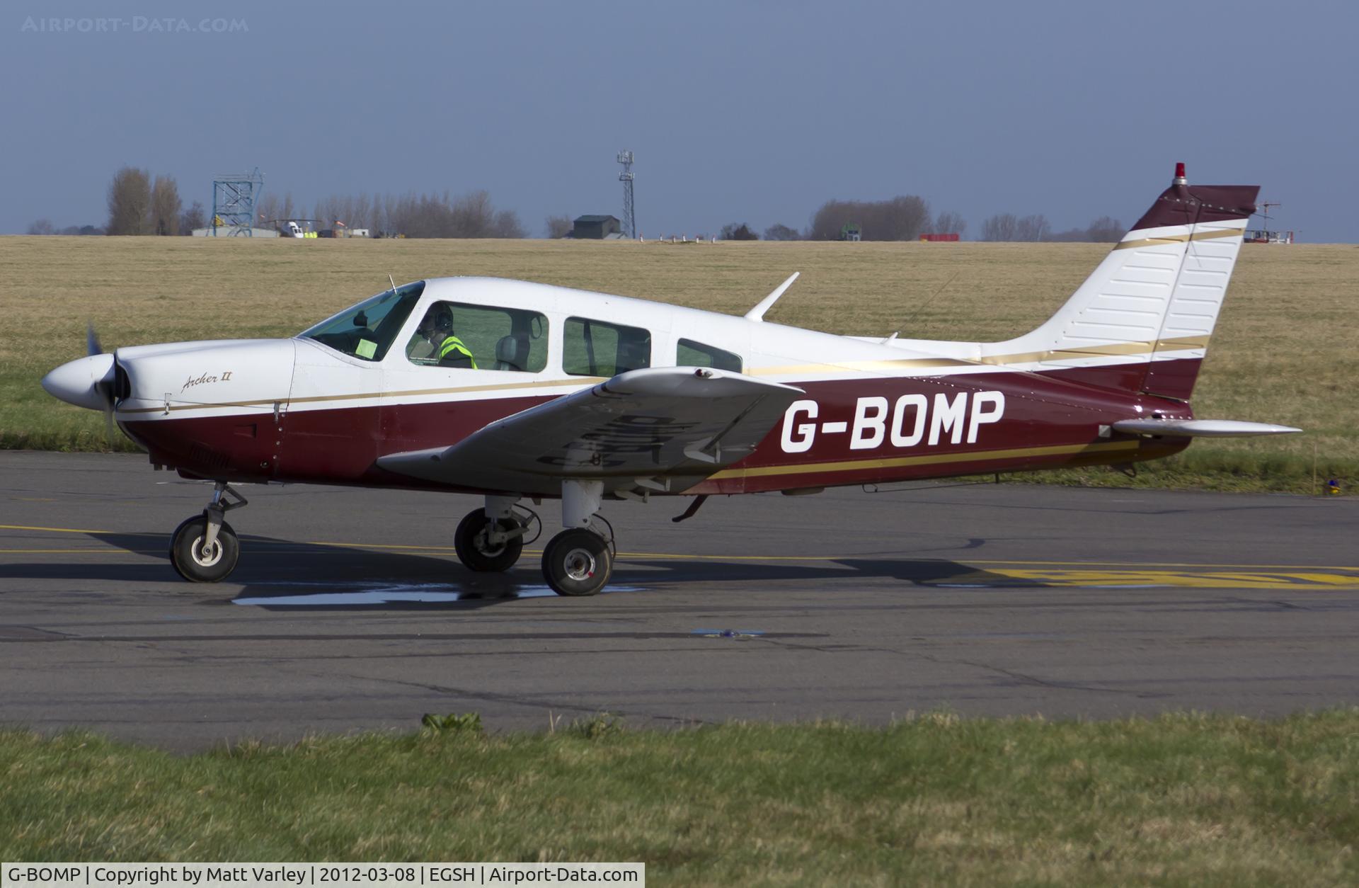 G-BOMP, 1977 Piper PA-28-181 Cherokee Archer II C/N 28-7790249, Arriving at SaxonAir.
