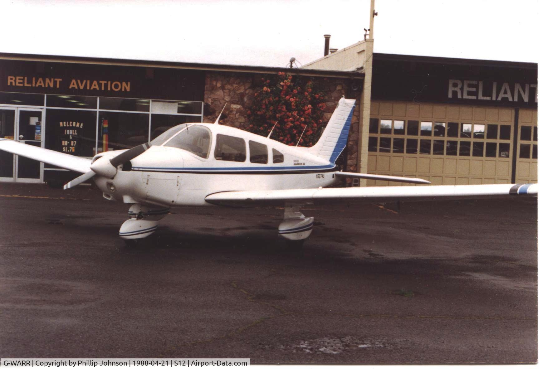 G-WARR, 1979 Piper PA-28-161 Cherokee Warrior III C/N 28-7916321, Purchased By Phillip Johnson as a 25% shareholder.  The aircraft was found in Albany, Oregon, USA under the tail number N3074U on 21 April 1988 and subsequently purchased in June 1988.