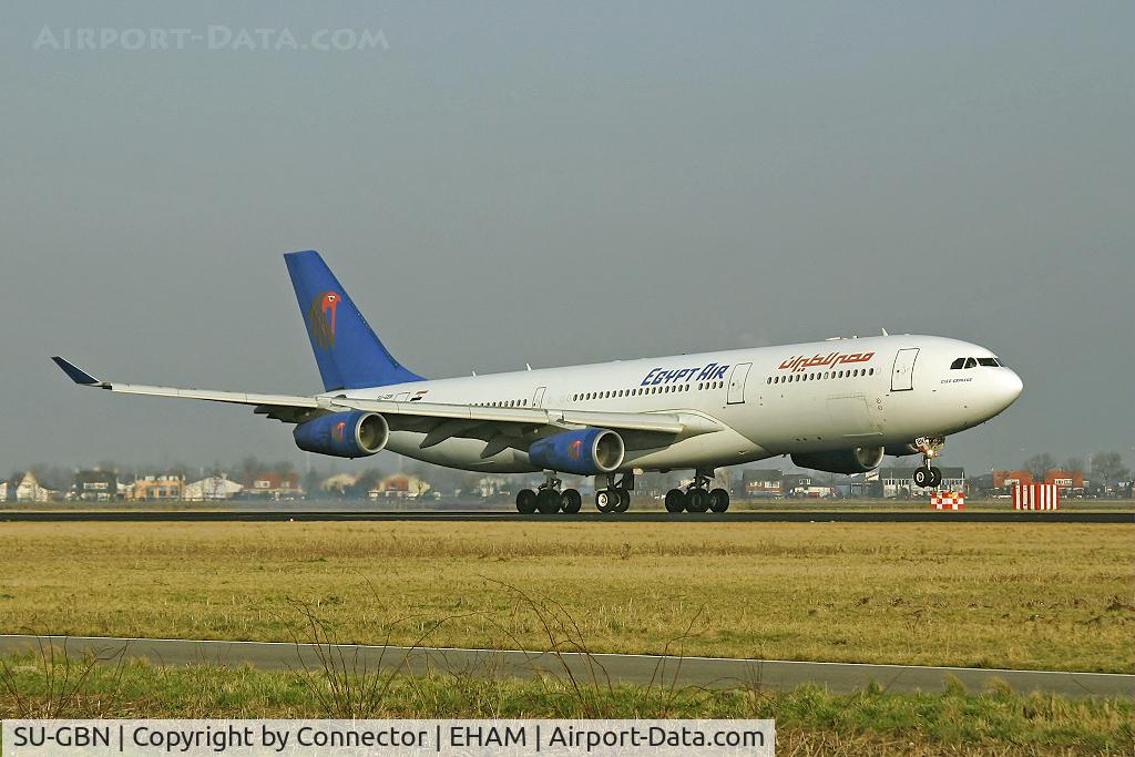 SU-GBN, 1996 Airbus A340-212 C/N 159, Touchdown just before sunset.