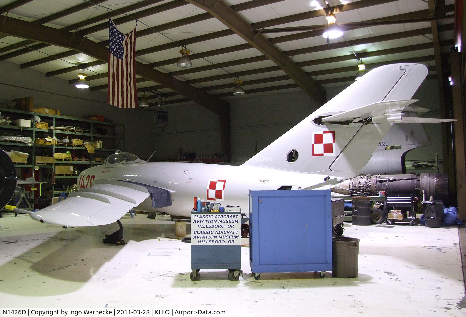 N1426D, Mikoyan-Gurevich MiG-17 (LIM-5) C/N 1C-14-26, Mikoyan i Gurevich MiG-17F FRESCO-C (PZL-Mielec LIM-5) at the Classic Aircraft Aviation Museum, Hillsboro OR
