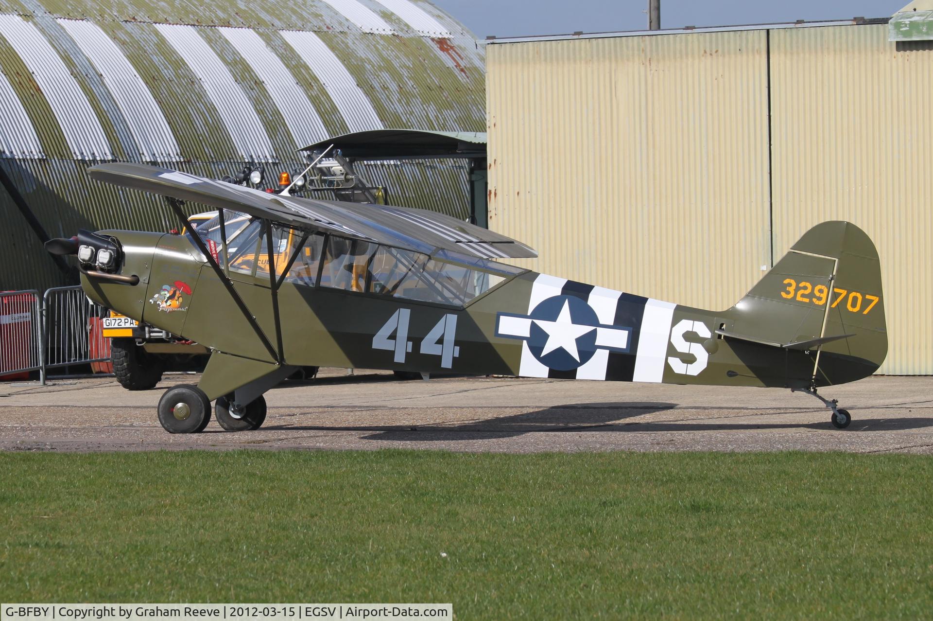 G-BFBY, 1944 Piper L-4H Grasshopper (J3C-65D) C/N 10998, Parked at Old Buckenham.