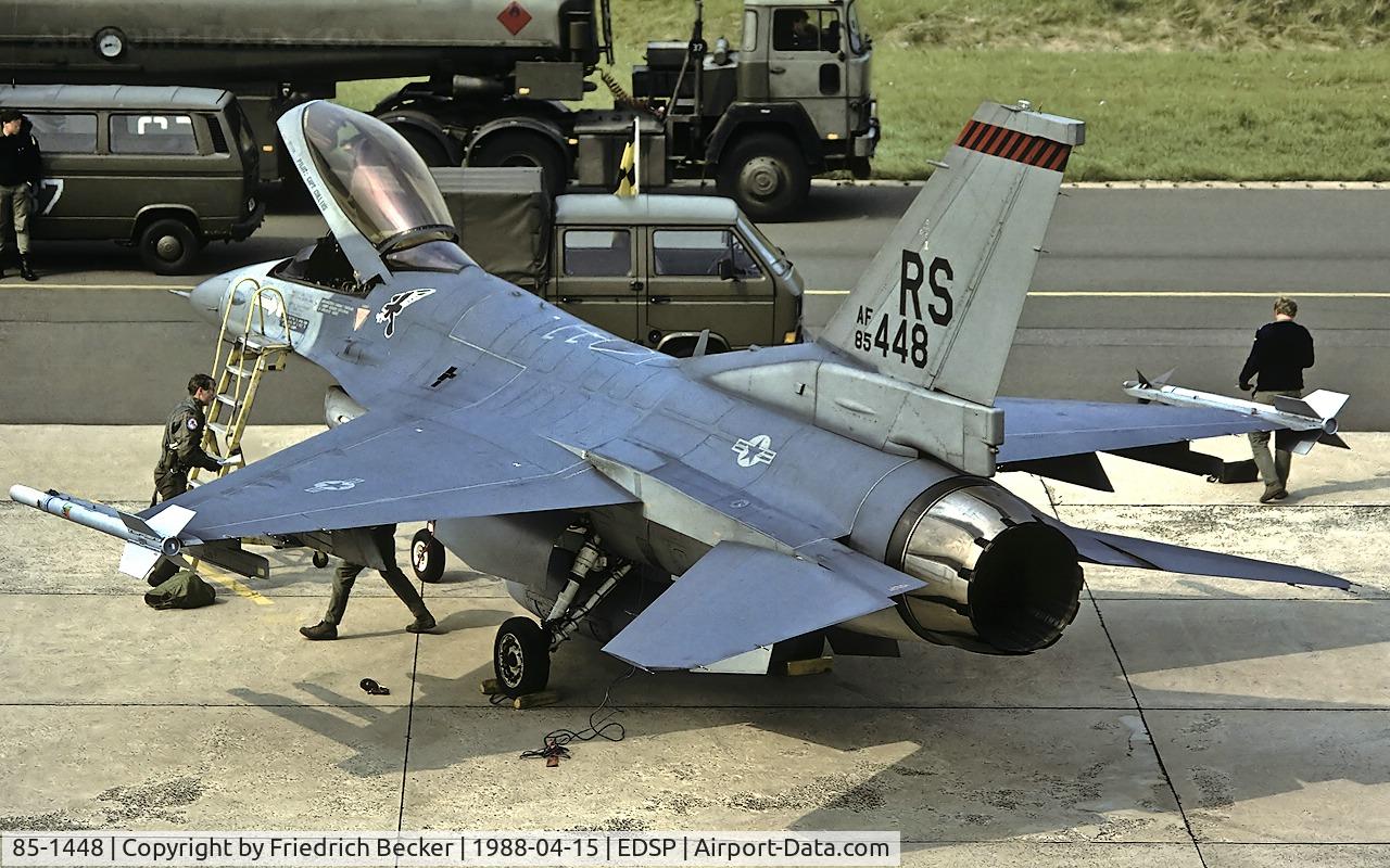 85-1448, 1985 General Dynamics F-16C Fighting Falcon C/N 5C-228, transient at Fliegerhorst Pferdsfeld