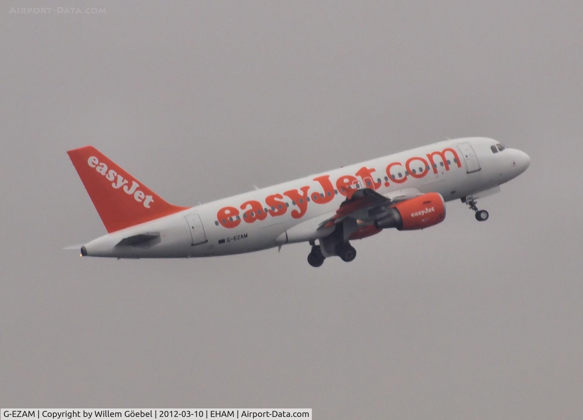 G-EZAM, 2003 Airbus A319-111 C/N 2037, Take off from runway L18 of Schiphol Airport