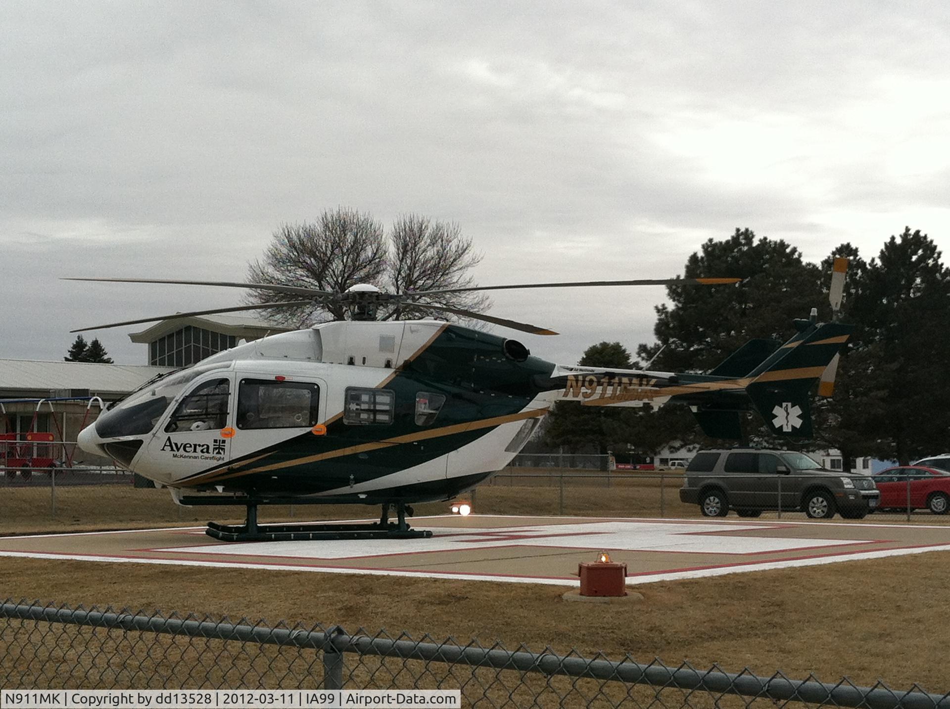 N911MK, Eurocopter-Kawasaki EC-145 (BK-117C-2) C/N 9218, Just landed for patient transport at Lakes Regional Healthcare in Spirit Lake, IA