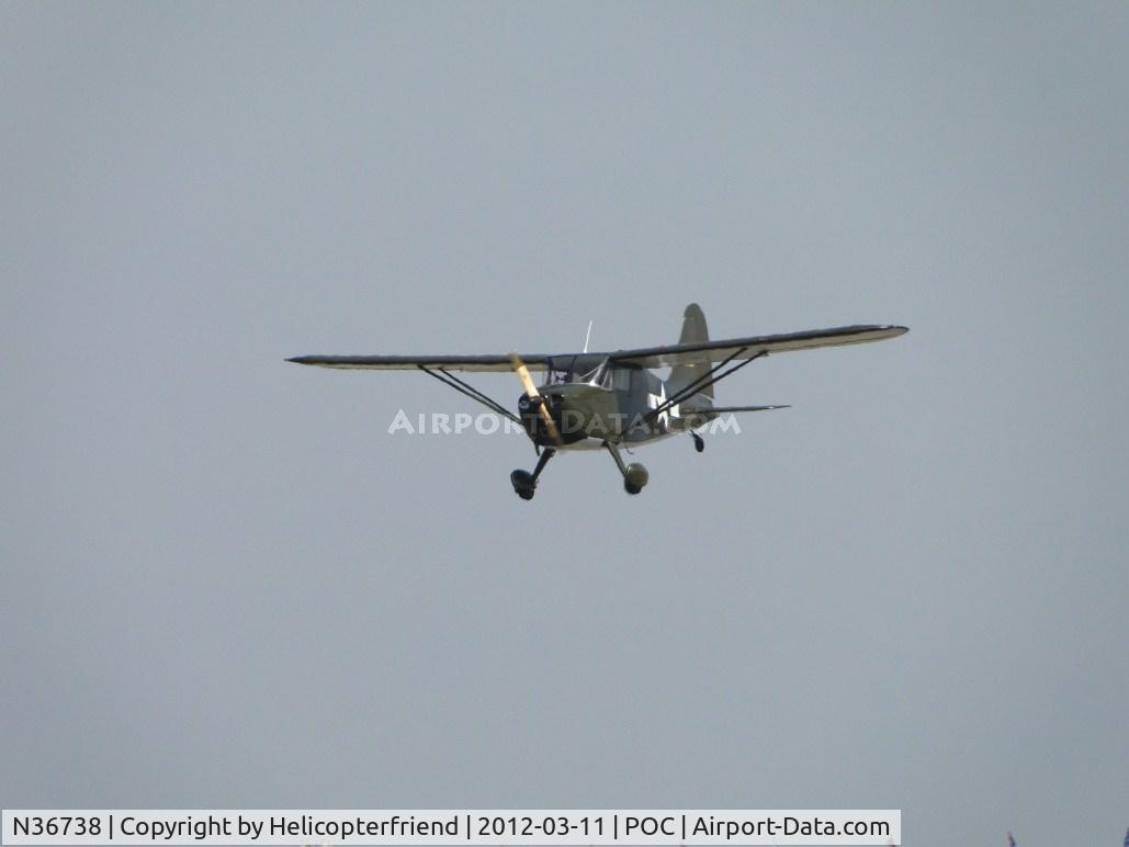N36738, 1941 Stinson 10A C/N 8138, On final for runway 26L