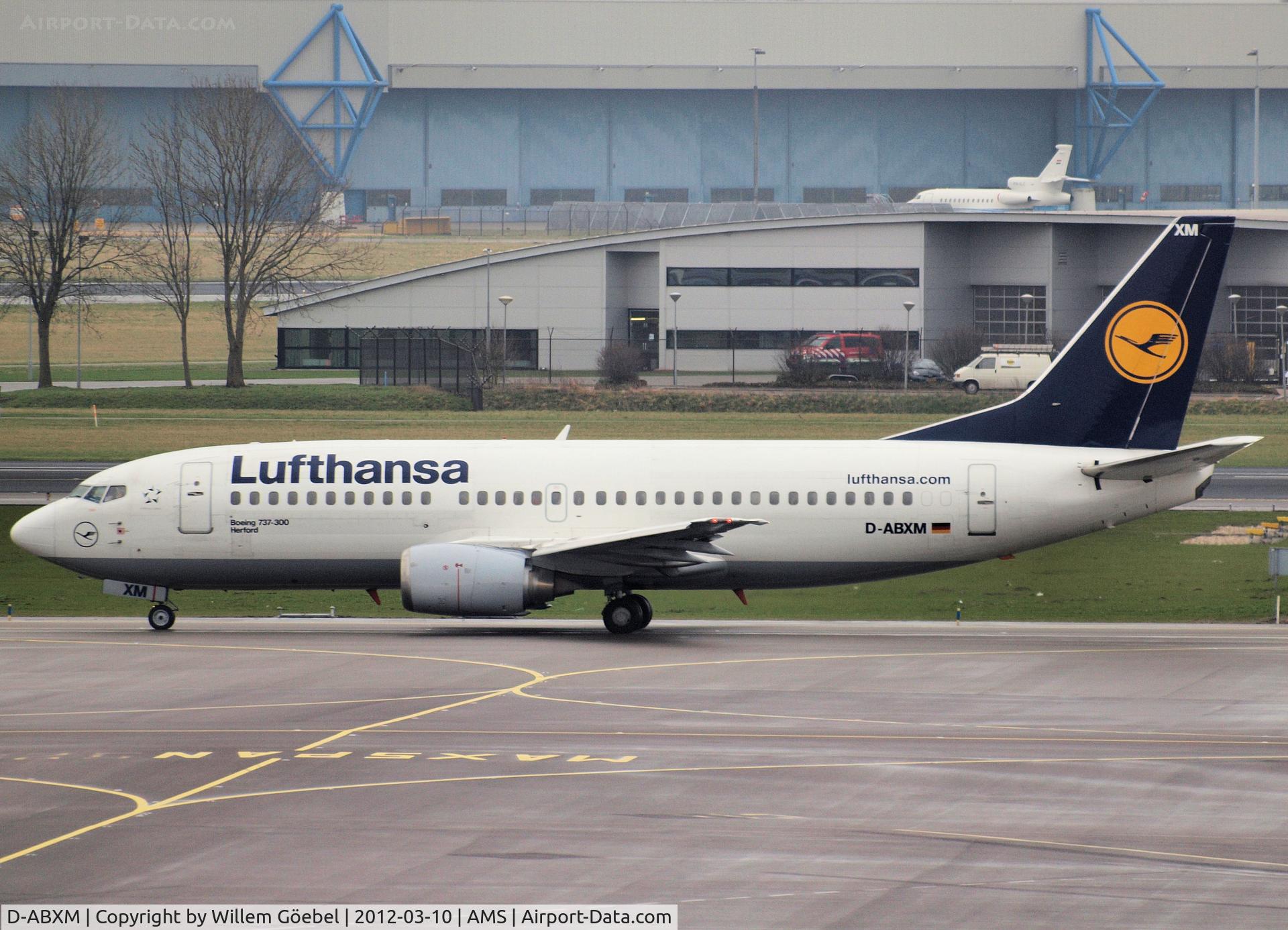 D-ABXM, 1987 Boeing 737-330 C/N 23871, Taxi to runway L18 of Schiphol Airport