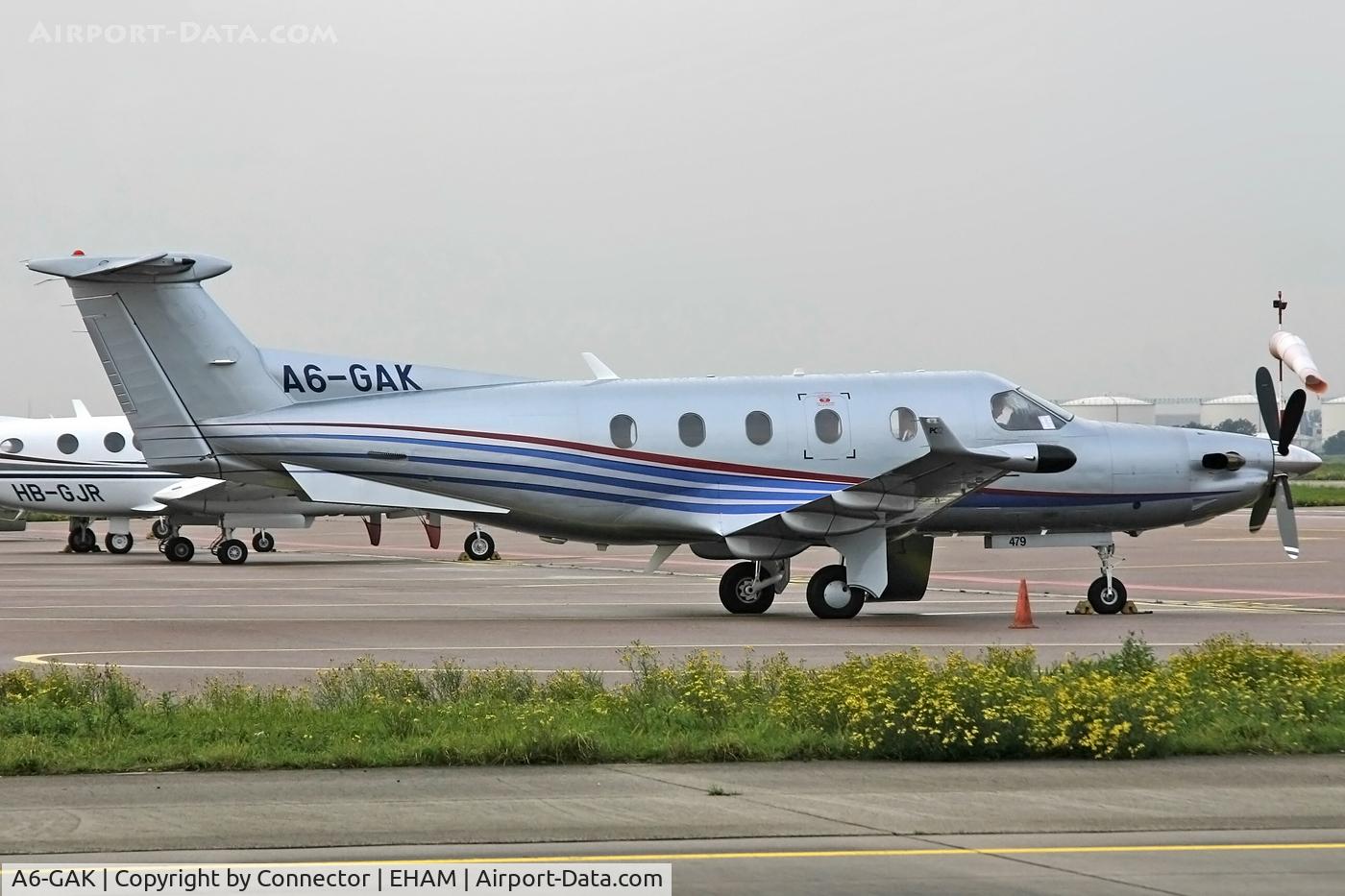A6-GAK, 2003 Pilatus PC-12/45 C/N 479, Waiting at Amsterdam.