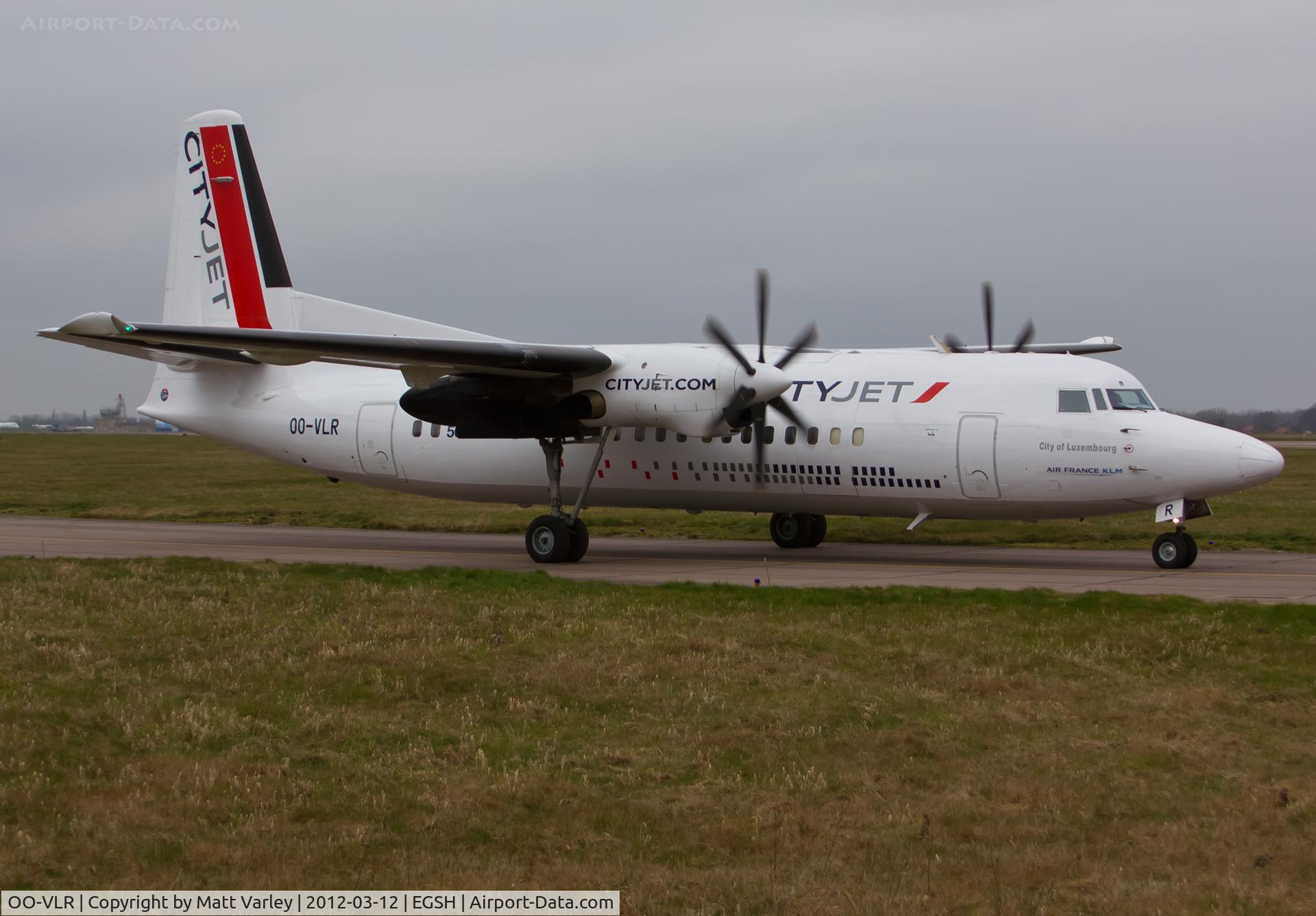 OO-VLR, 1988 Fokker 50 C/N 20121, Departing EGSH.