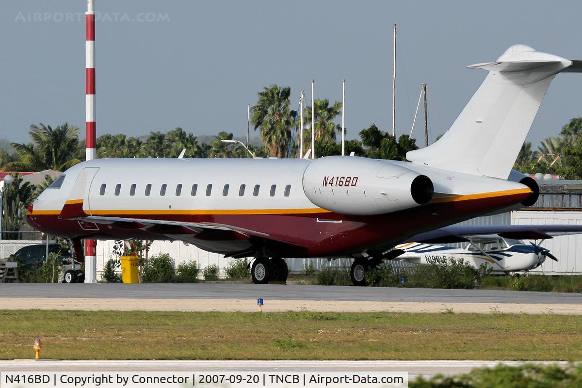 N416BD, 2000 Bombardier BD-700-1A10 Global Express C/N 9043, Waiting in the hot sun of Bonaire.