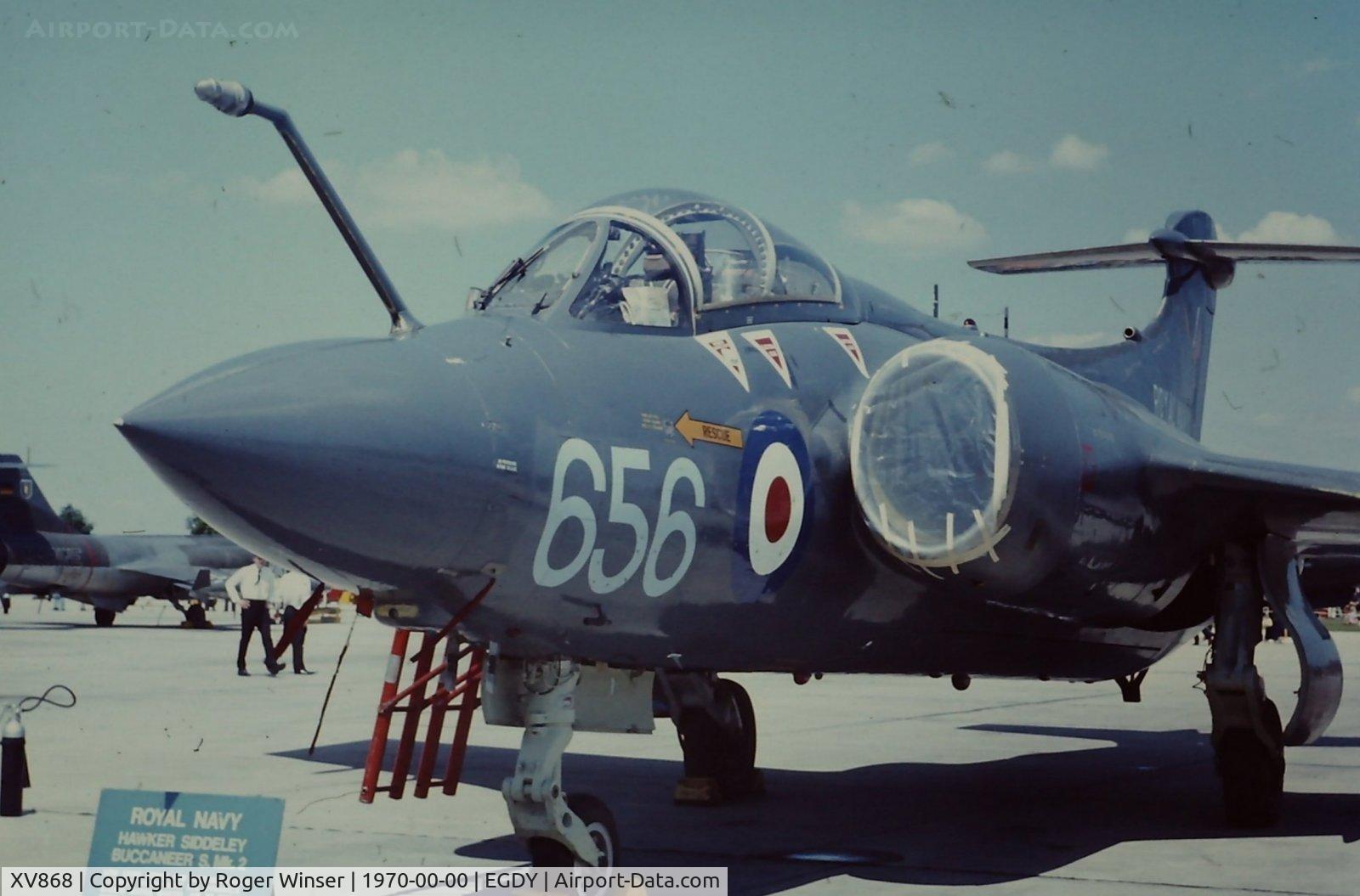 XV868, 1969 Hawker Siddeley Buccaneer S.2B C/N B3-17-67, Coded 656/LM of 736 NAS. On display at a RNAS Yeovilton Naval Air Day in the early 1970's, probably 1970.
