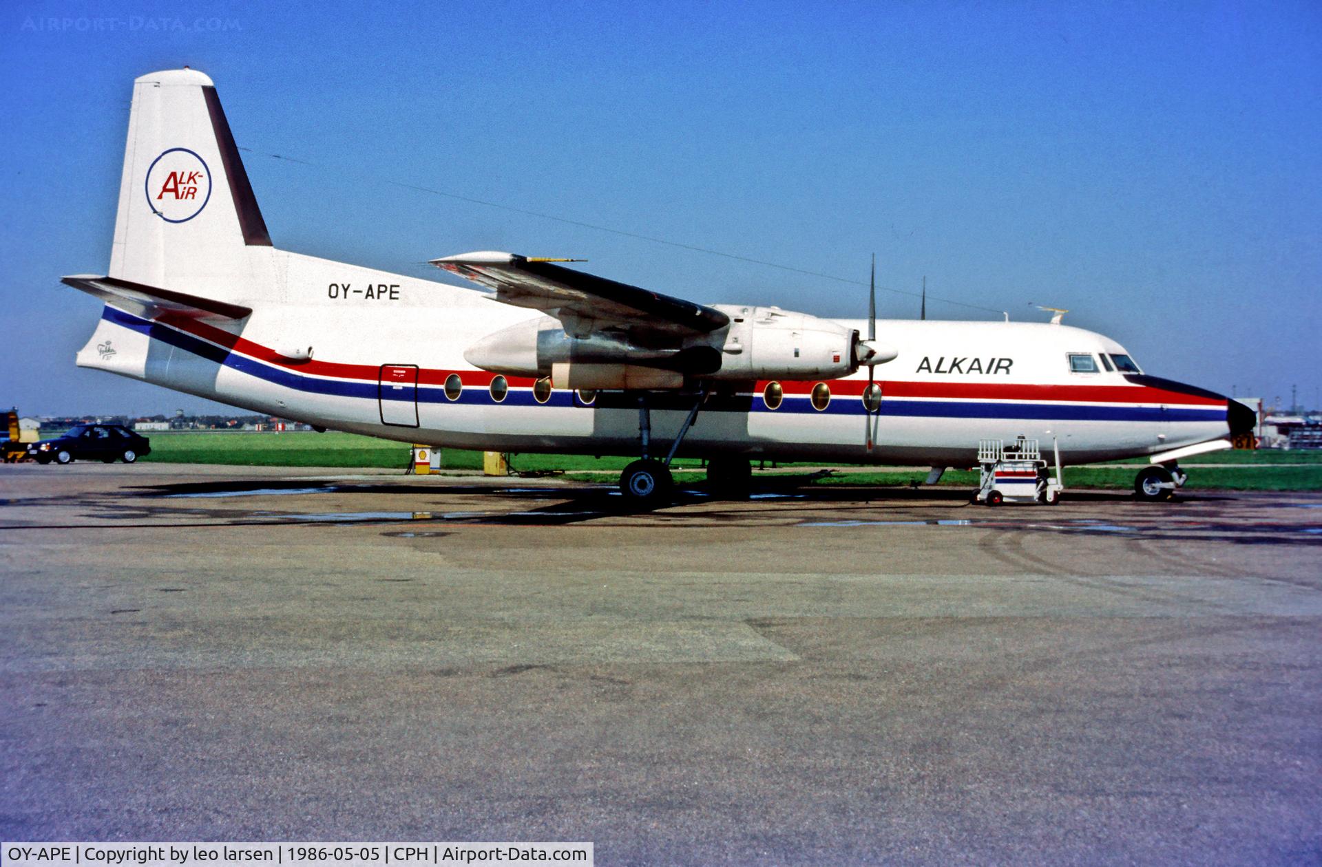OY-APE, 1970 Fokker F.27-600 Friendship C/N 10443, Copenhagen Kastrup 5.5.86