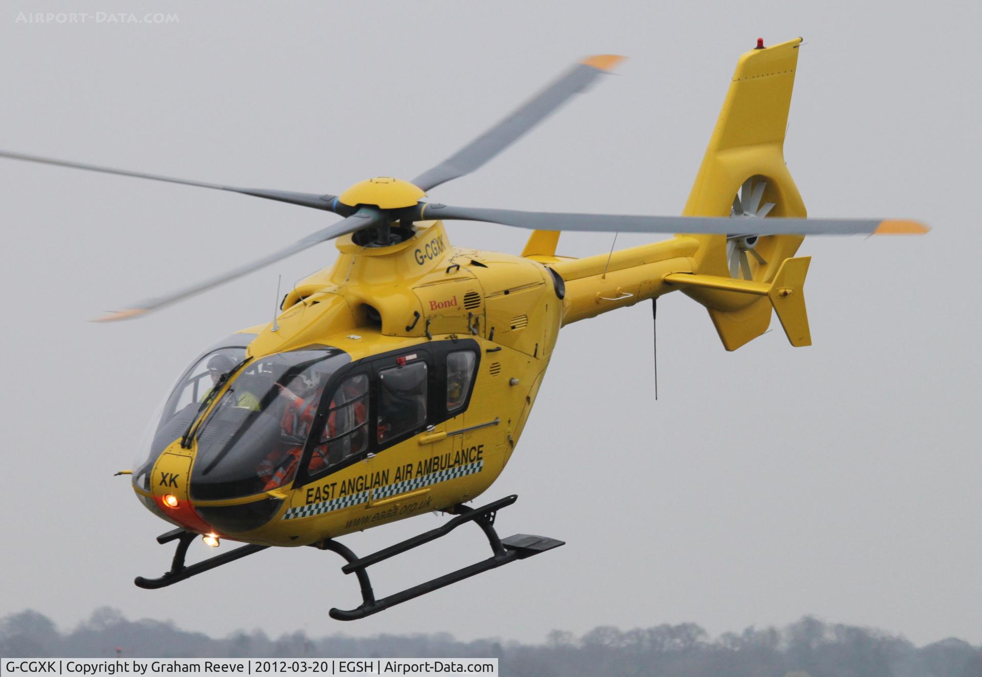 G-CGXK, 1998 Eurocopter EC-135T-1 C/N 0044, Departing at speed.
