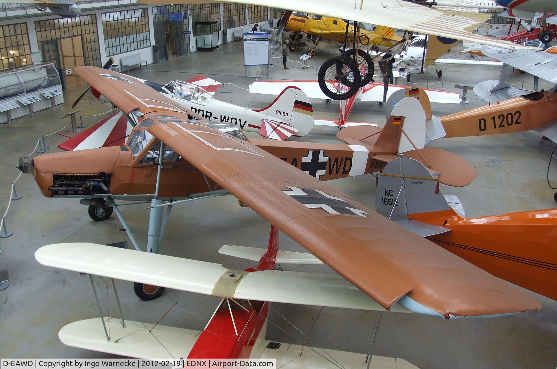 D-EAWD, Fieseler Fi-156C Storch C/N 5440, Fieseler Fi 156C Storch (a combo of german fuselage and tail with french Morane-Saulnier built wings, restoration completed 2003) at the Deutsches Museum Flugwerft Schleißheim, Oberschleißheim