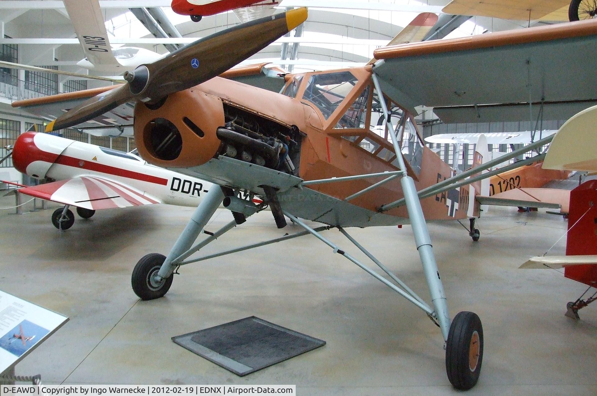 D-EAWD, Fieseler Fi-156C Storch C/N 5440, Fieseler Fi 156C Storch (a combo of german fuselage and tail with french Morane-Saulnier built wings, restoration completed 2003) at the Deutsches Museum Flugwerft Schleißheim, Oberschleißheim