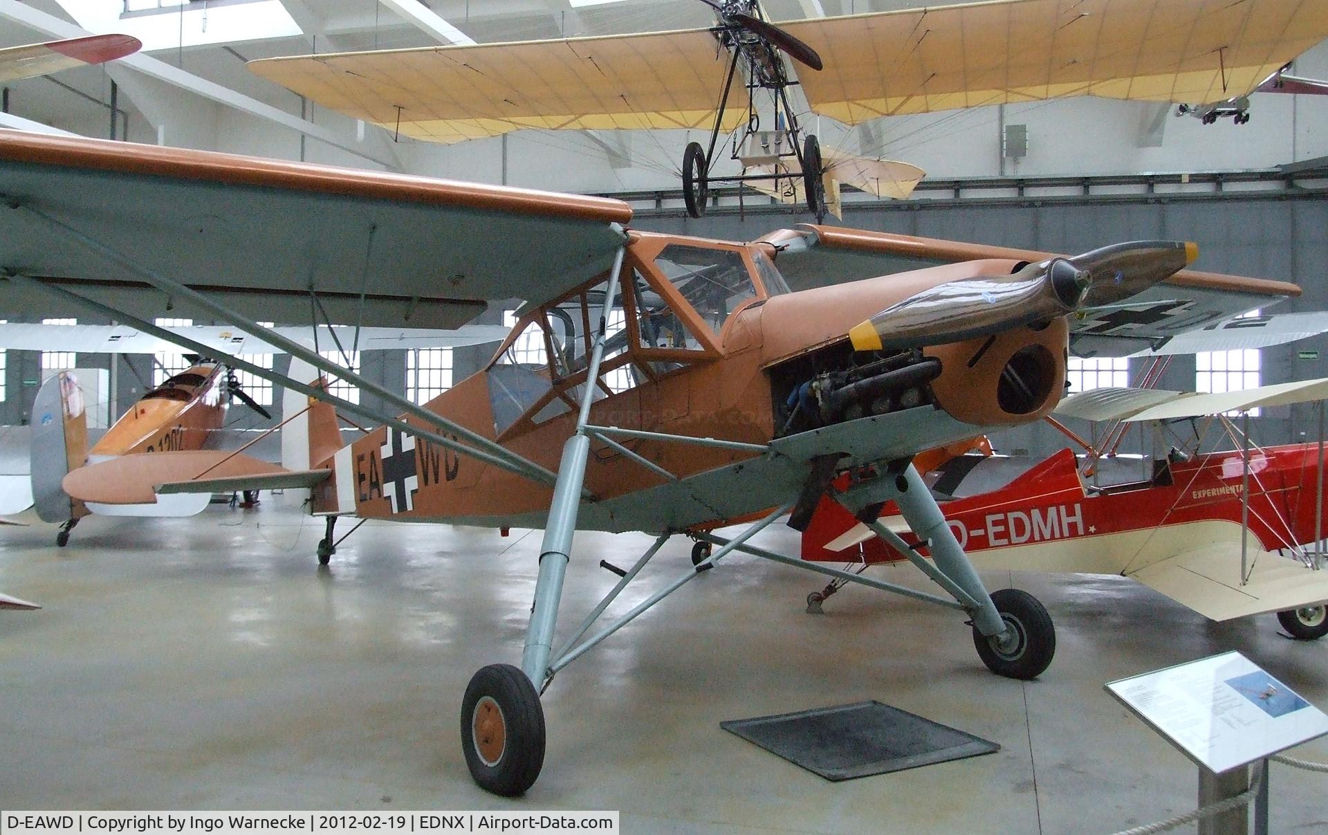 D-EAWD, Fieseler Fi-156C Storch C/N 5440, Fieseler Fi 156C Storch (a combo of german fuselage and tail with french Morane-Saulnier built wings, restoration completed 2003) at the Deutsches Museum Flugwerft Schleißheim, Oberschleißheim