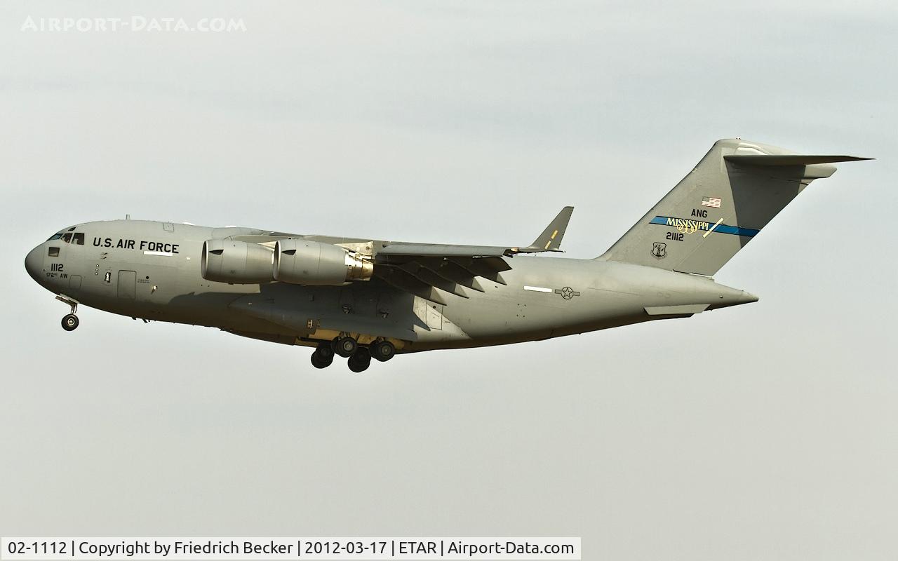 02-1112, 2002 Boeing C-17A Globemaster III C/N P-112, on final at Ramstein AB