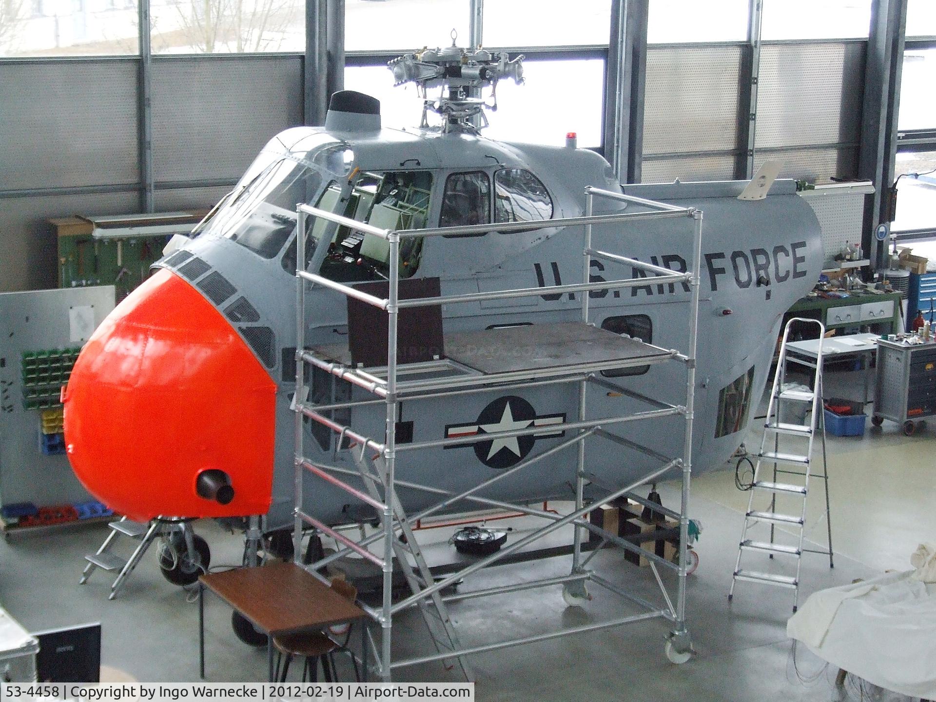 53-4458, Sikorsly H-19B Chickasaw C/N Not found 53-4458, Sikorsky H-19B Chickasaw, being restored at the Deutsches Museum Flugwerft Schleißheim, Oberschleißheim